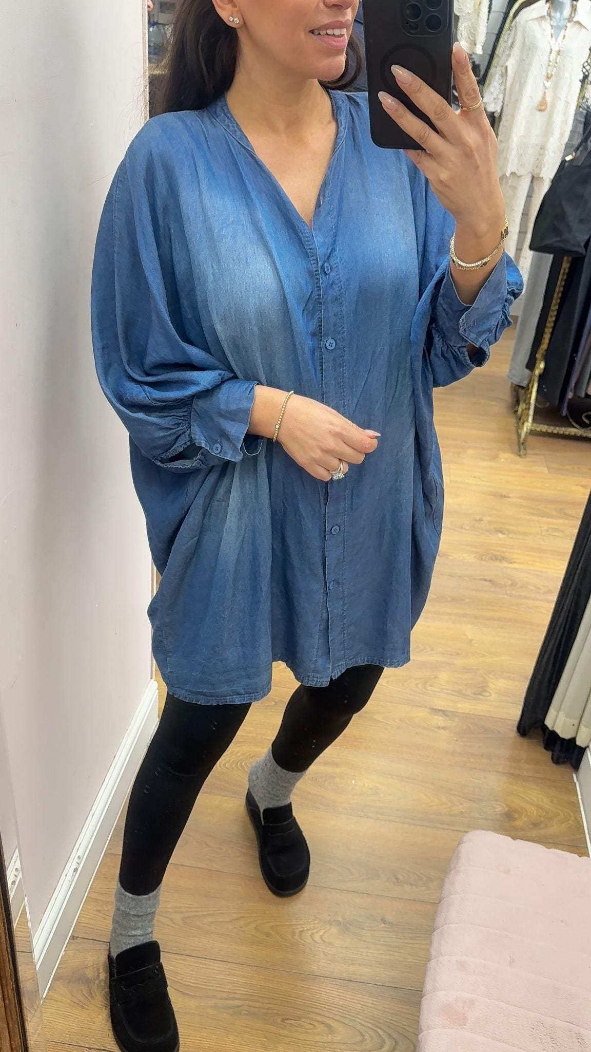 Romily Dark Denim Batwing Longline Shirt