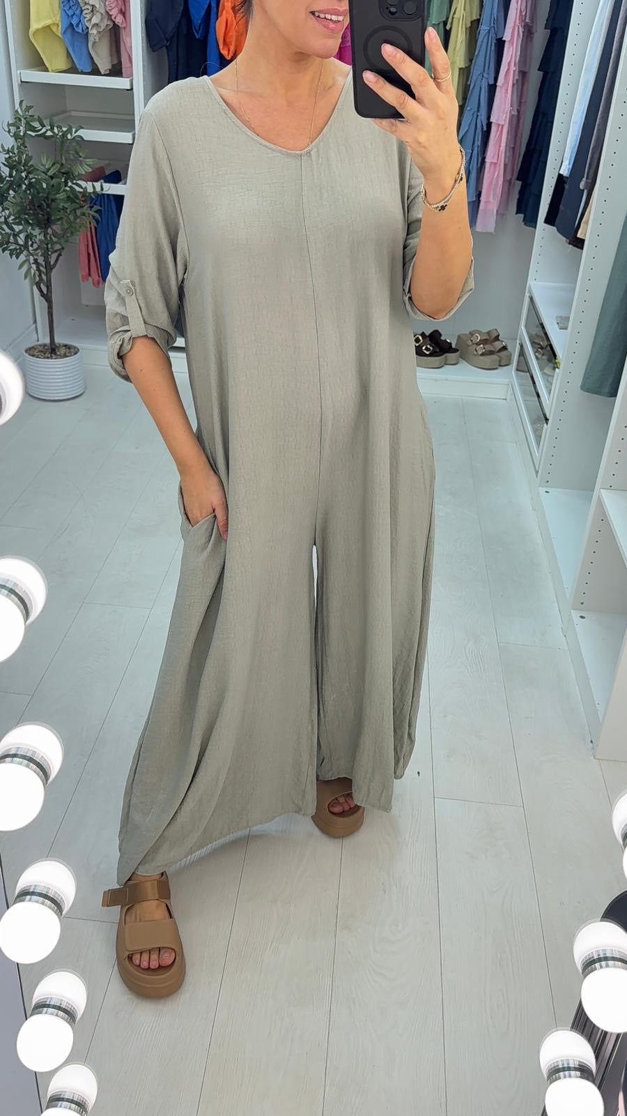 Amalia Plain Loose Fit Wide Leg Jumpsuit