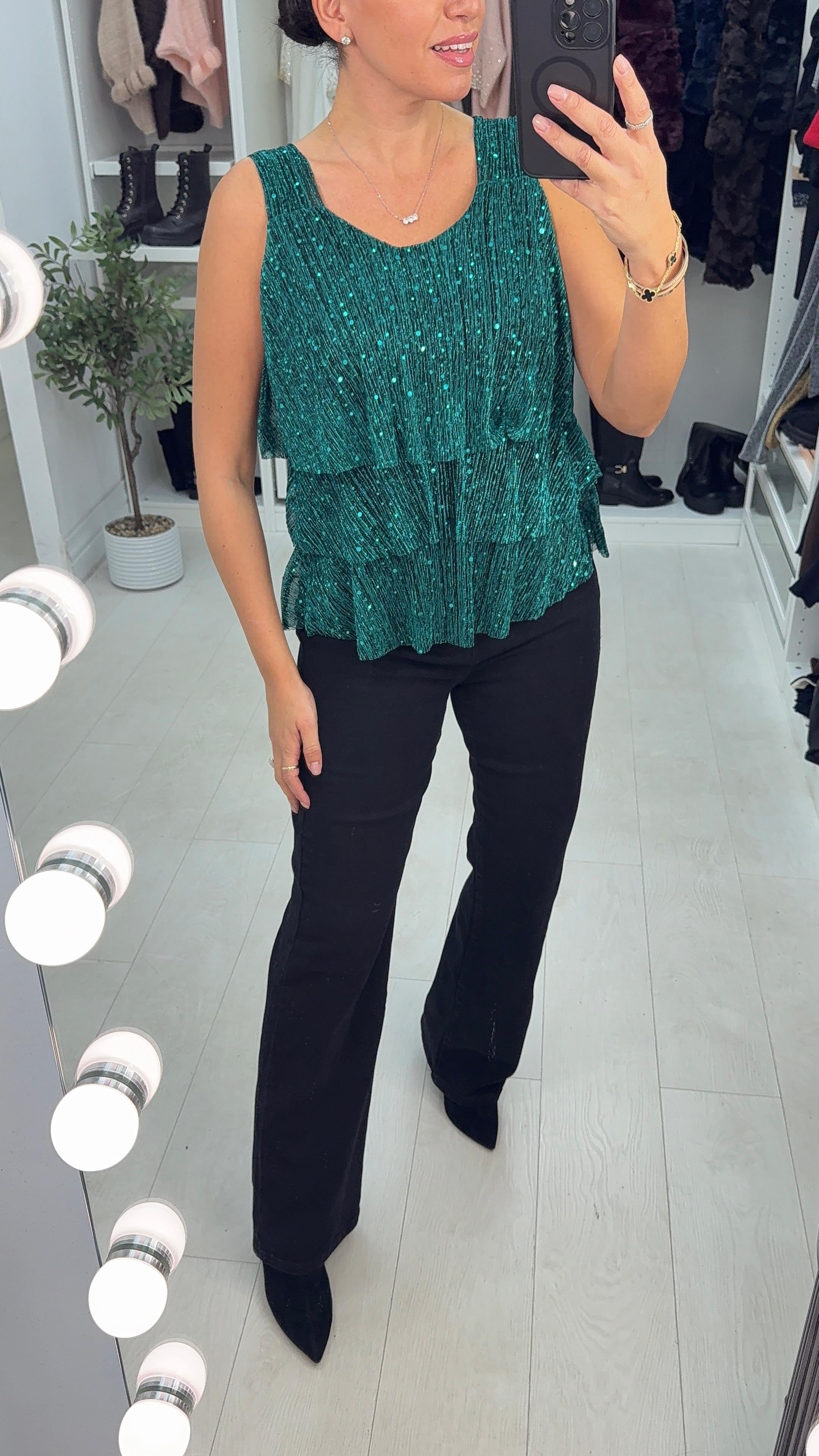 Kaya Lurex & Sequin Detailed Tiered Top