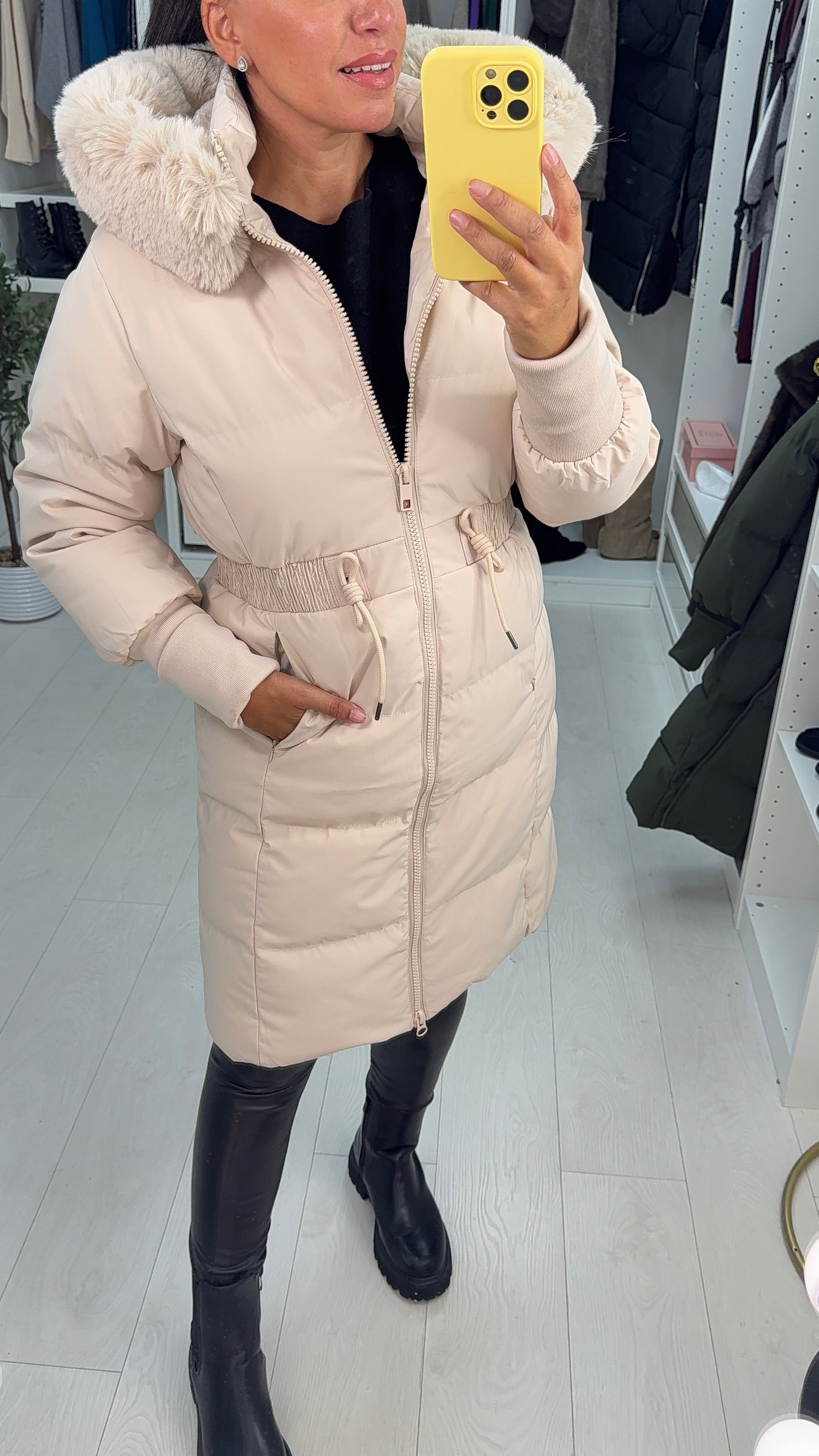 Sandie Faux Fur Hooded Longline Coat