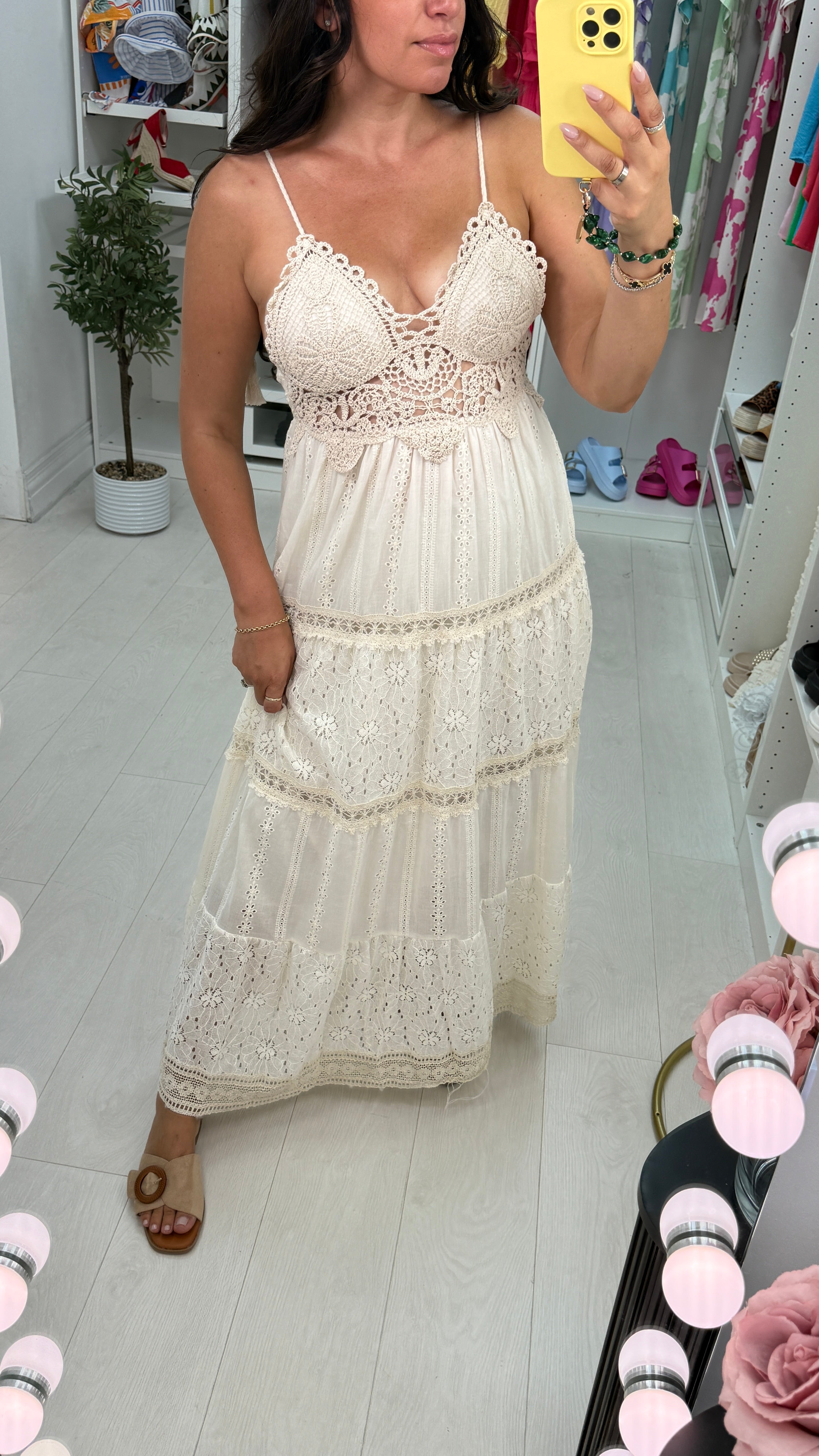 Orabella Crochet Bust Broiderie Maxi Dress