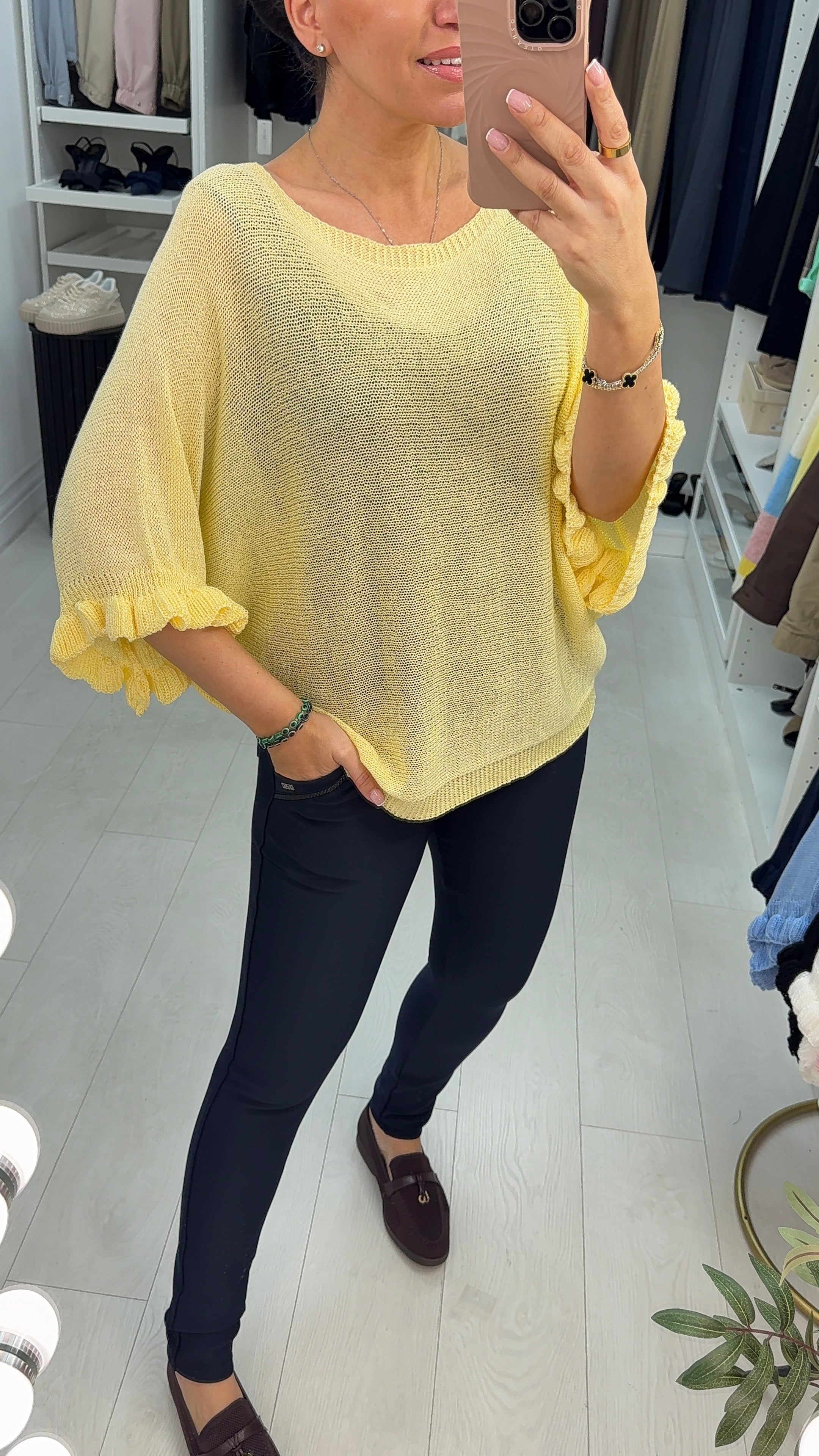 Synthia Frill Sleeve Thin Knit Jumper