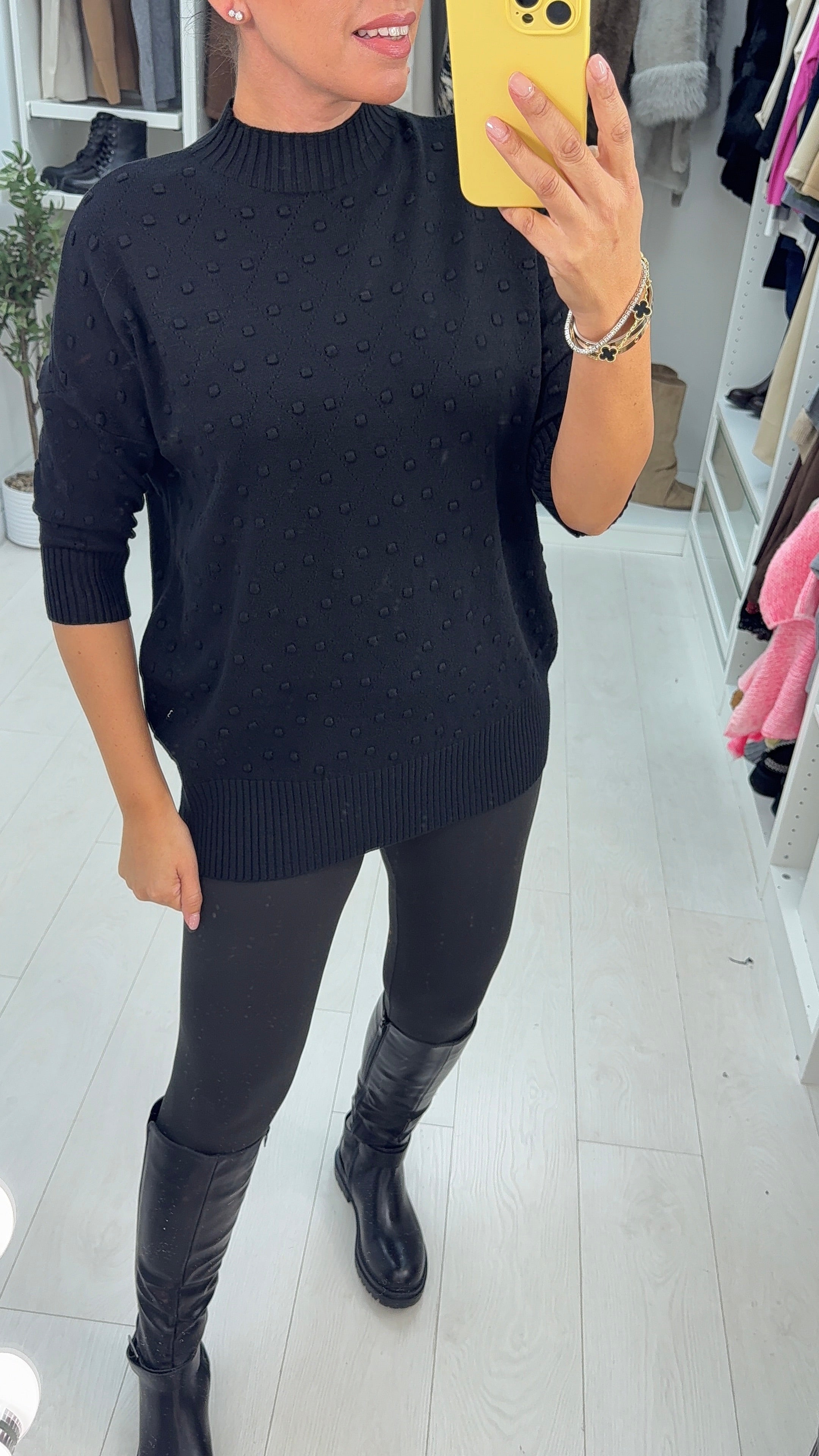 Latia Bobble Detail High Neck Knitted Jumper