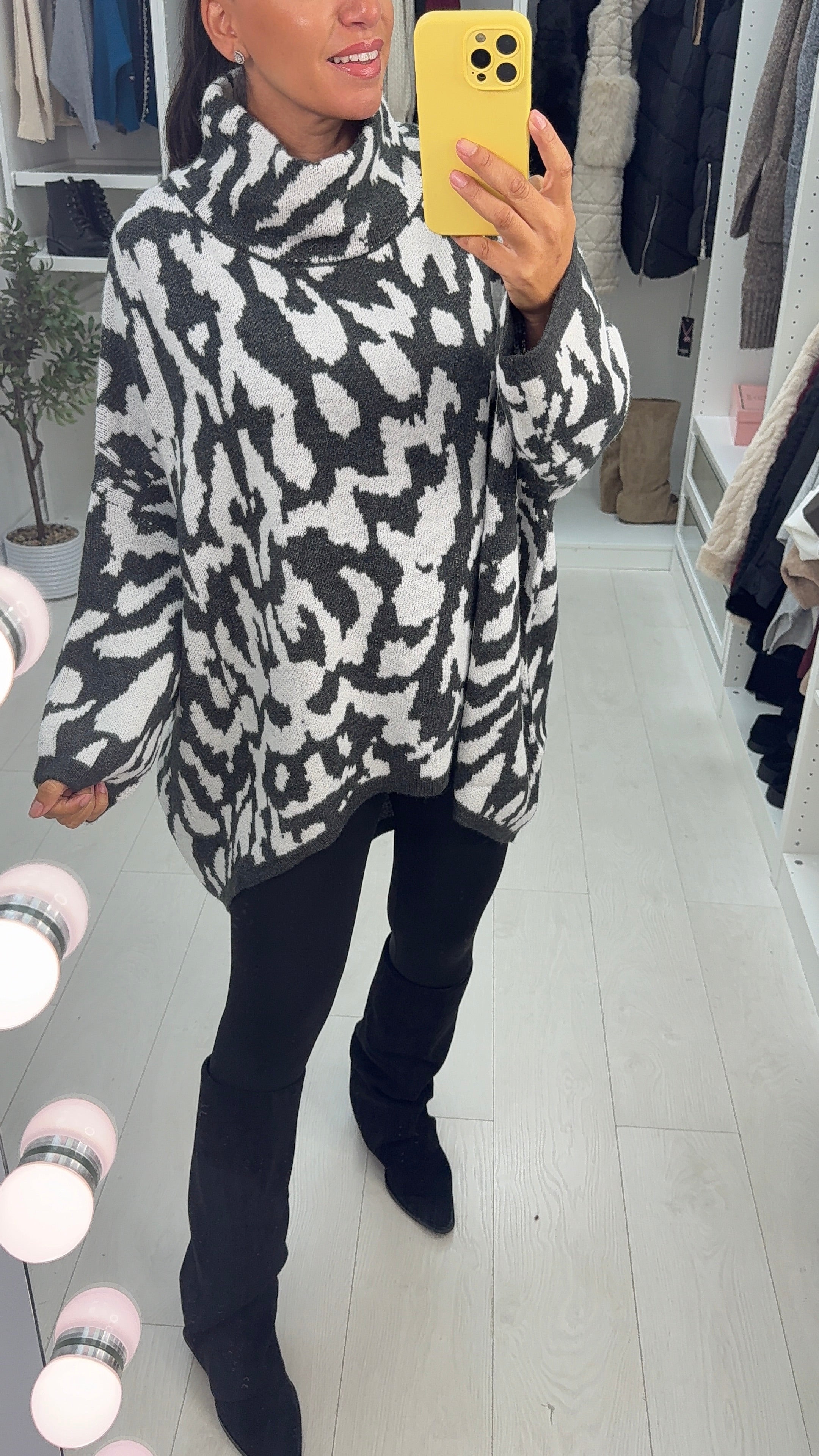 Denisha Leopard Print High Neck Loose Fit Jumper