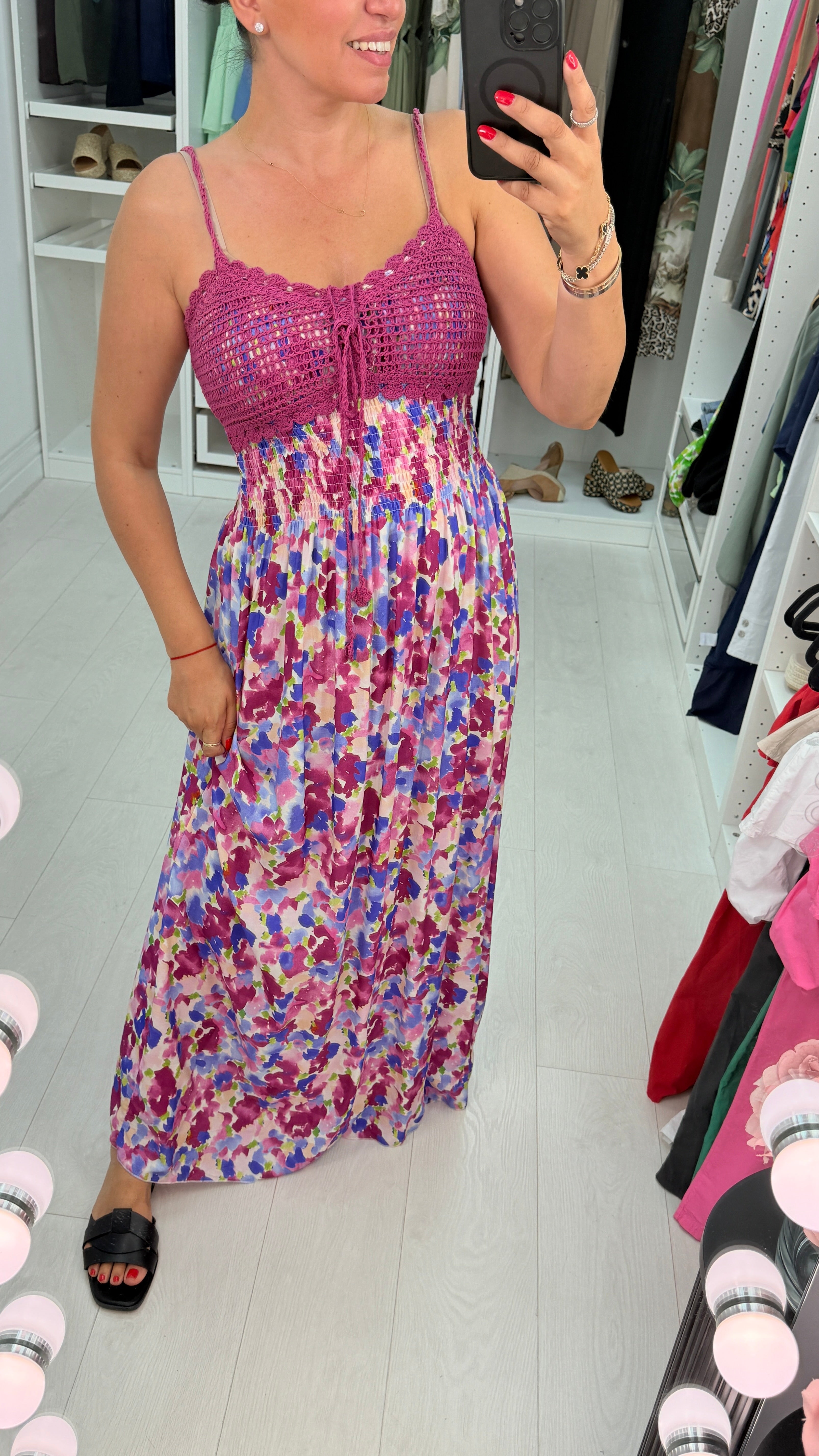 Falisha Watercolour Print Crochet Bust Maxi Dress