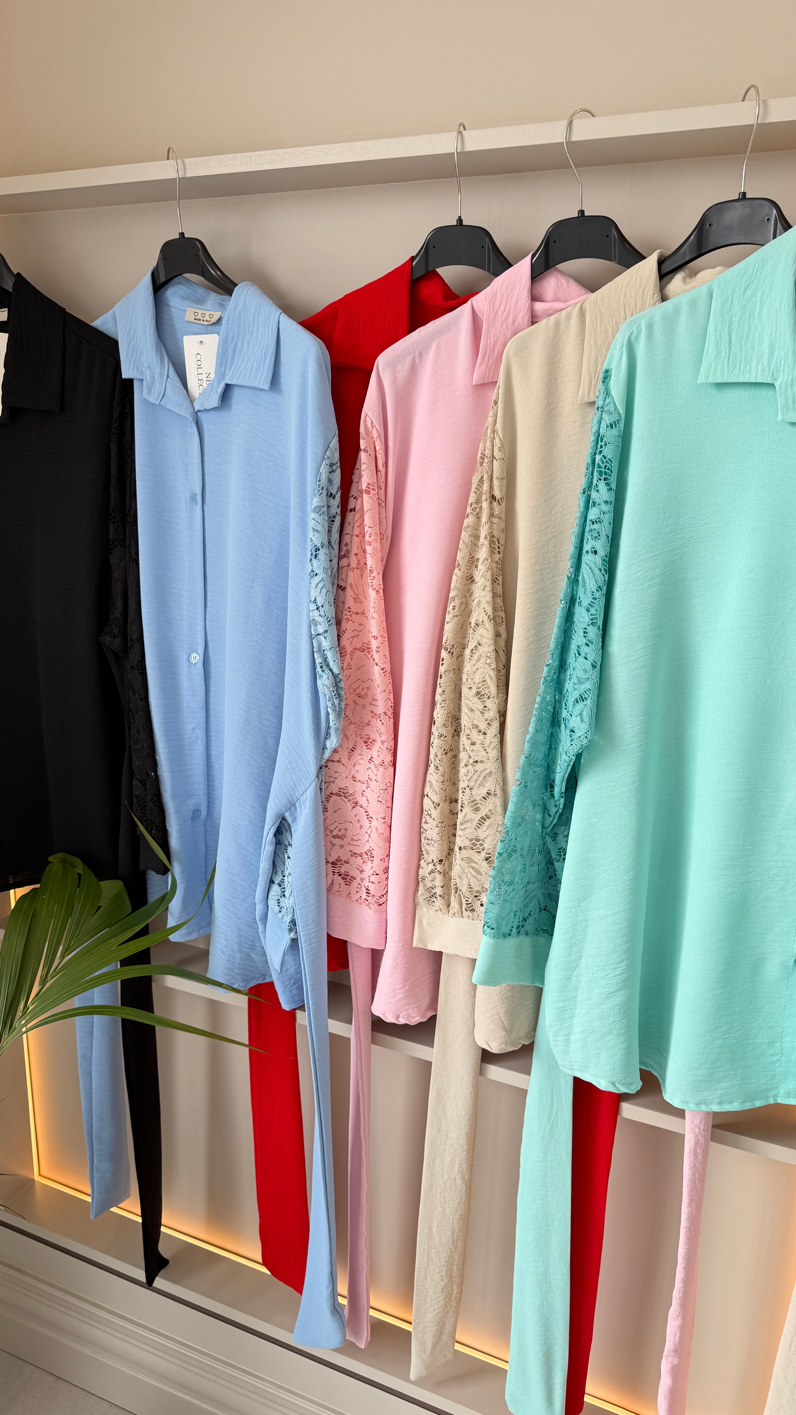 Sofia Lace Sleeve Tie Front Loose Fit Blouse