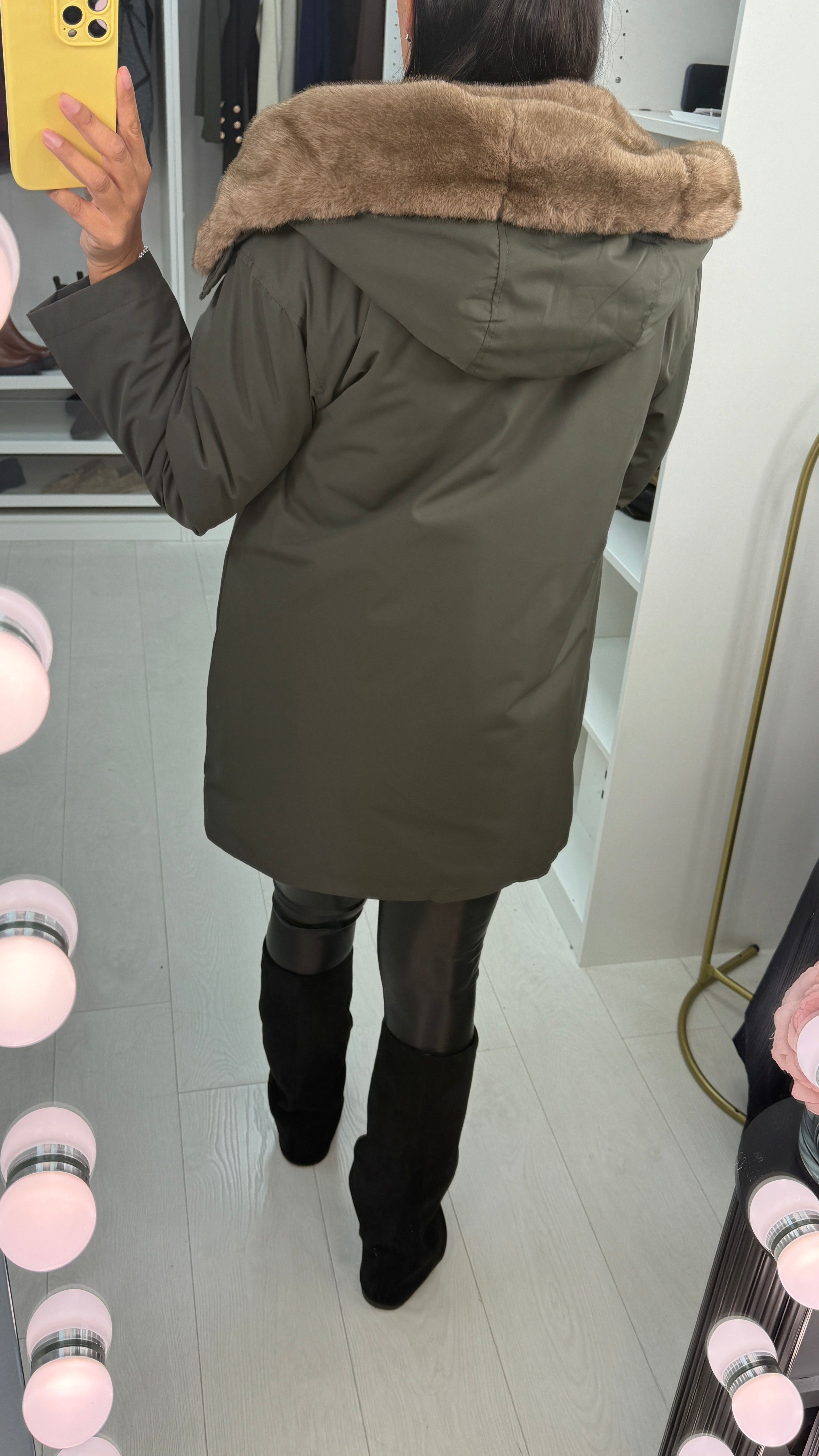 Kassy Plain Faux Fur Hood Parka Coat