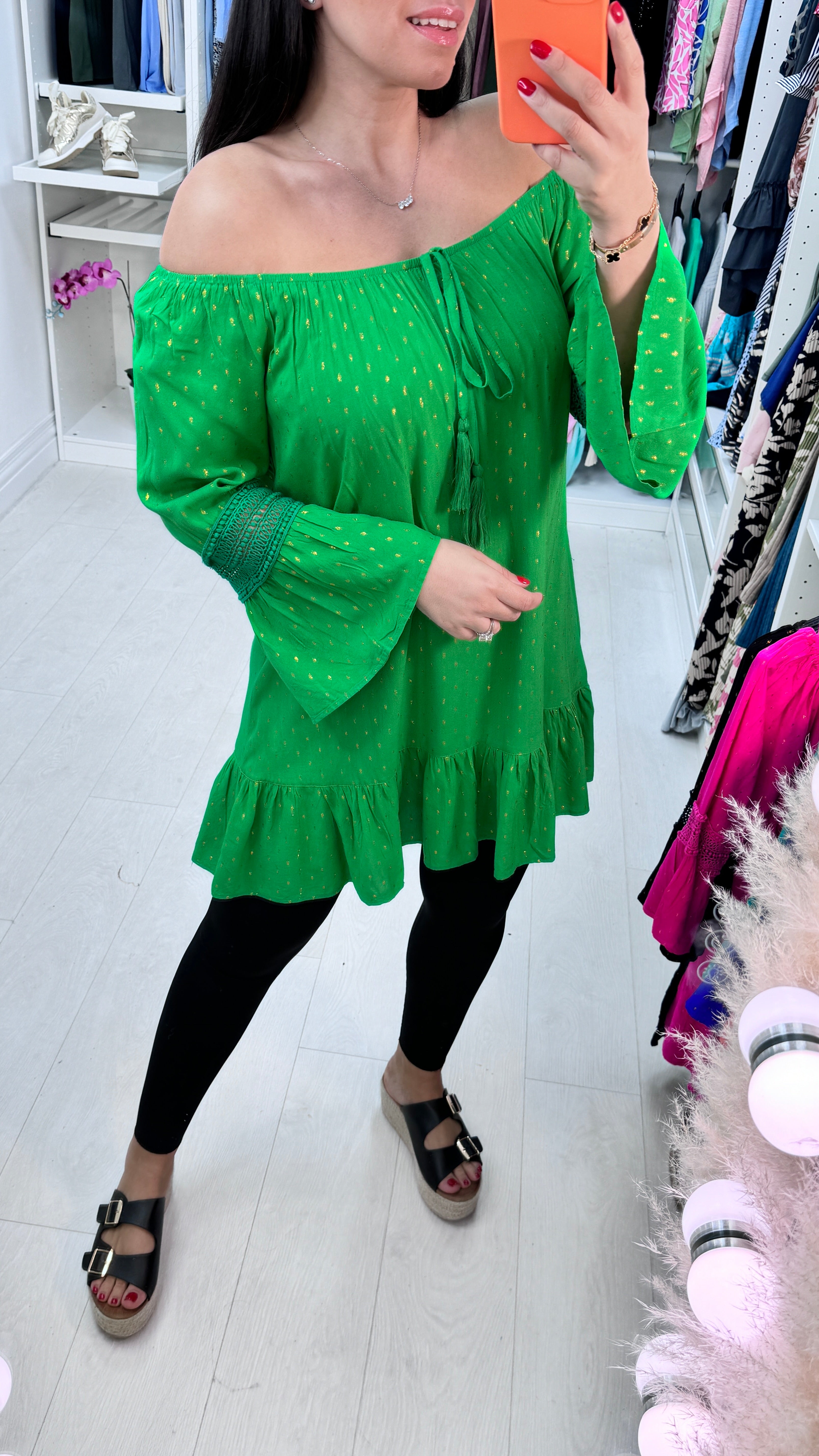 Gabrielle Crochet And Speckle Detail Bardot Top