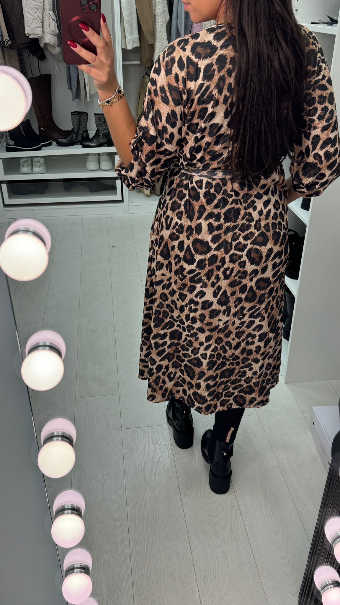 Colina Leopard Print Ribbed Midi Dress