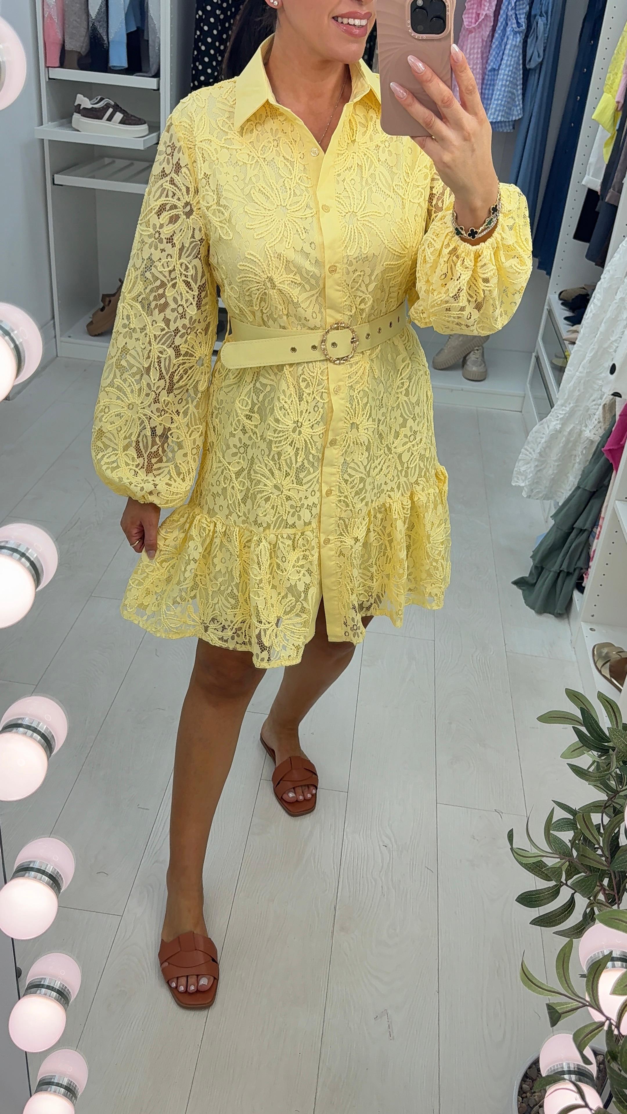 Narcisa Embroidered Lace Belted Smock Dress