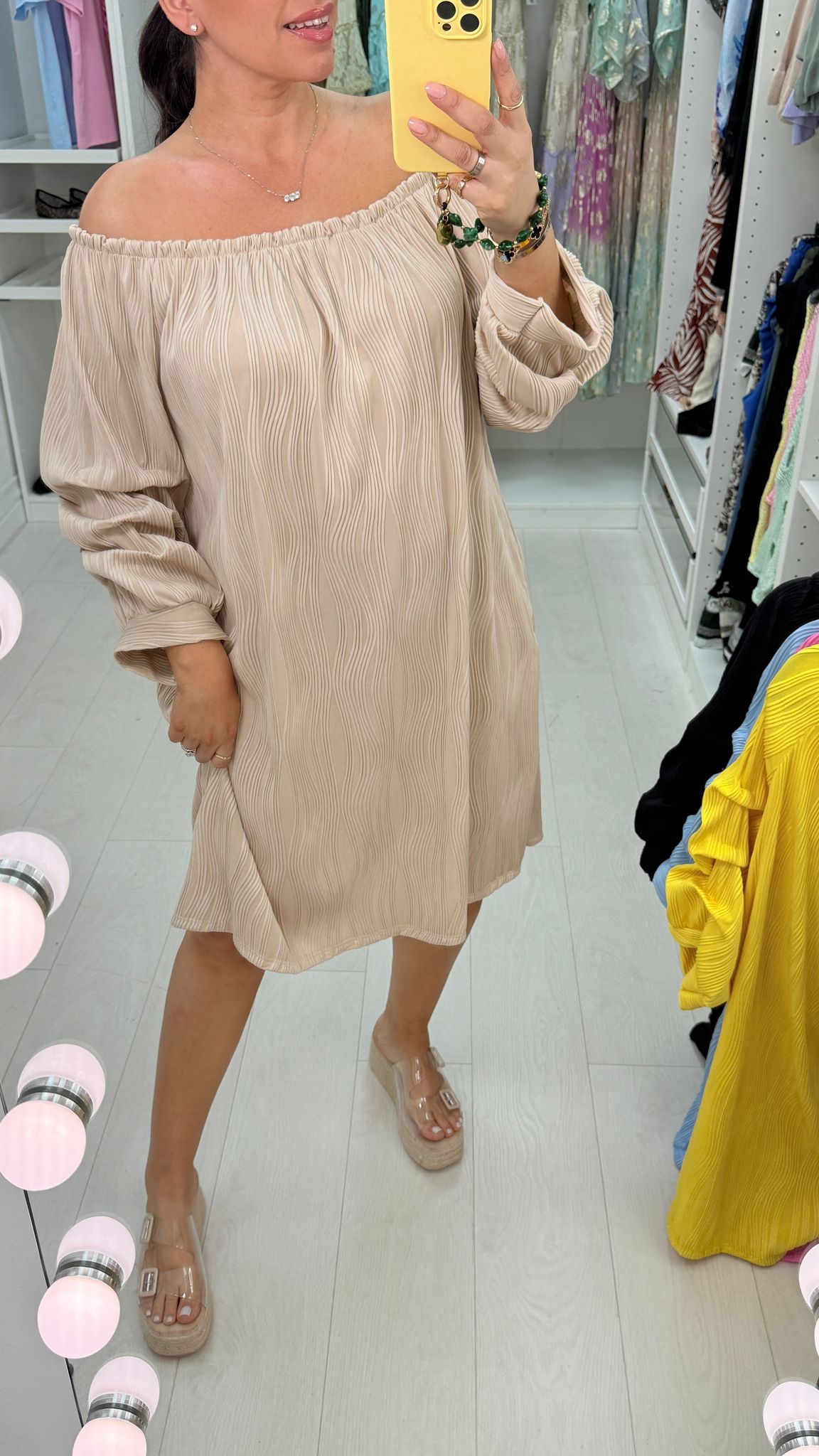 Arianne Plain Ribbed Bardot Midi Dress