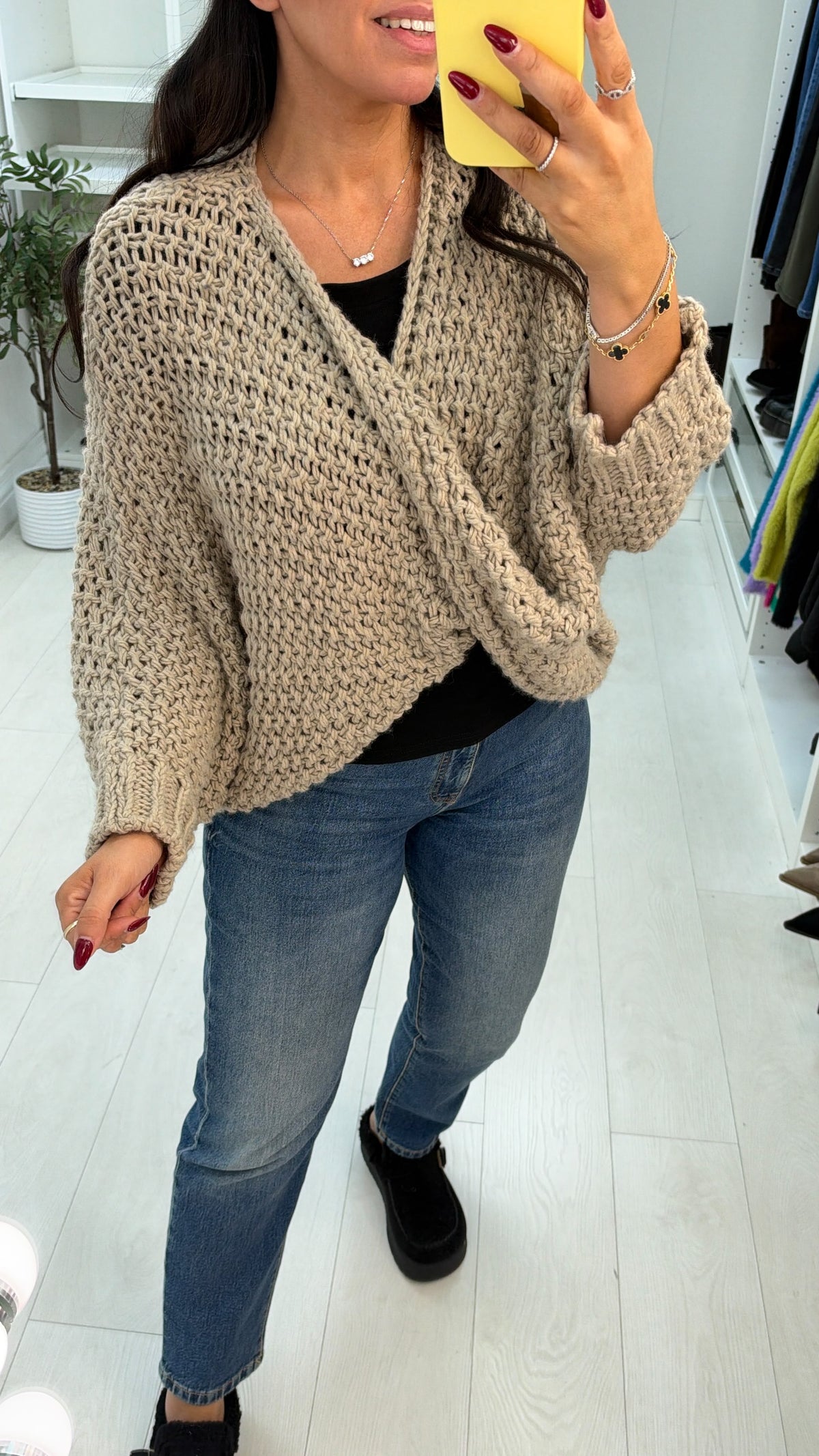 Kristiana Plain Wrap Front Chunky Knit Jumper