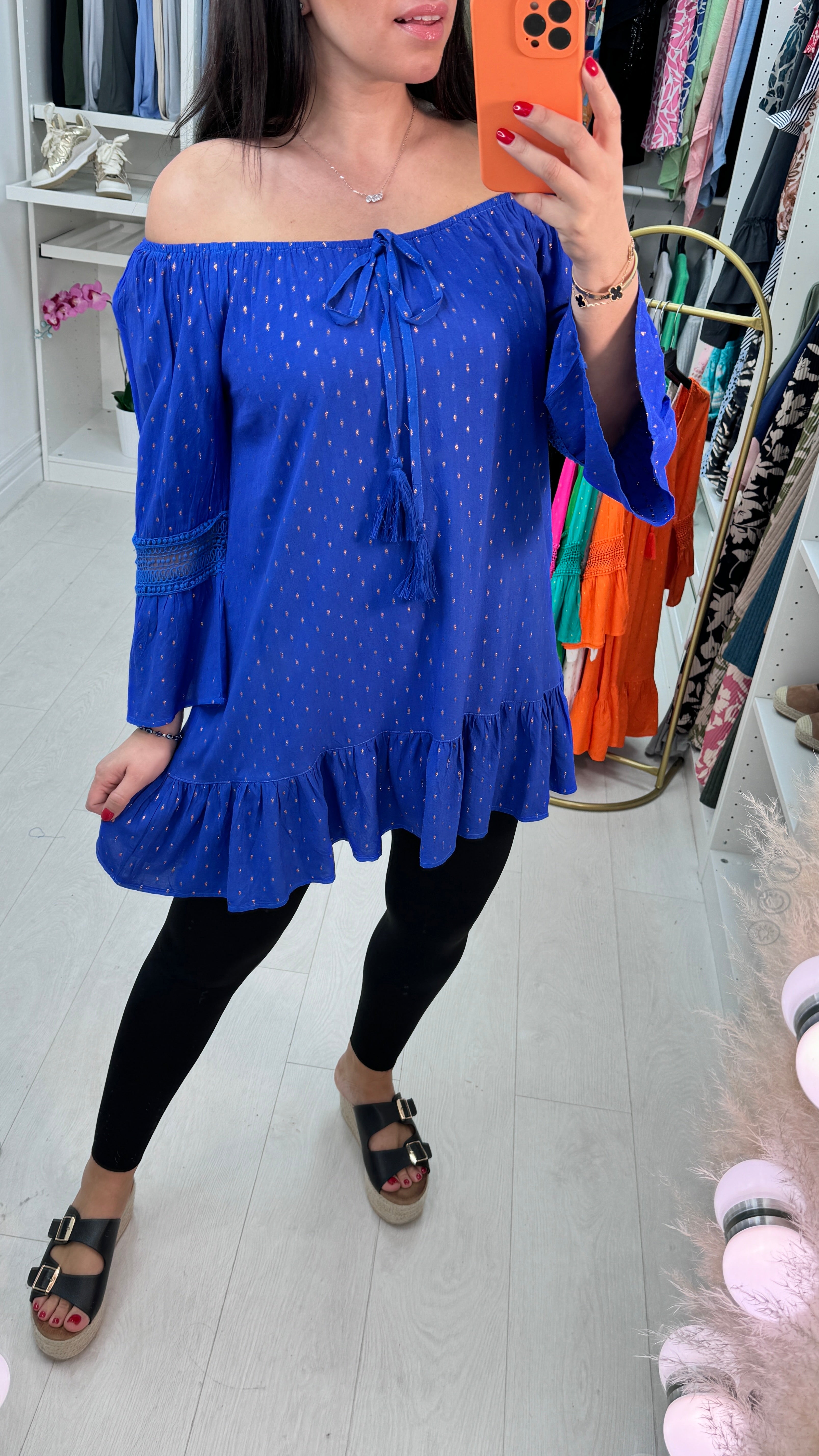 Gabrielle Crochet And Speckle Detail Bardot Top