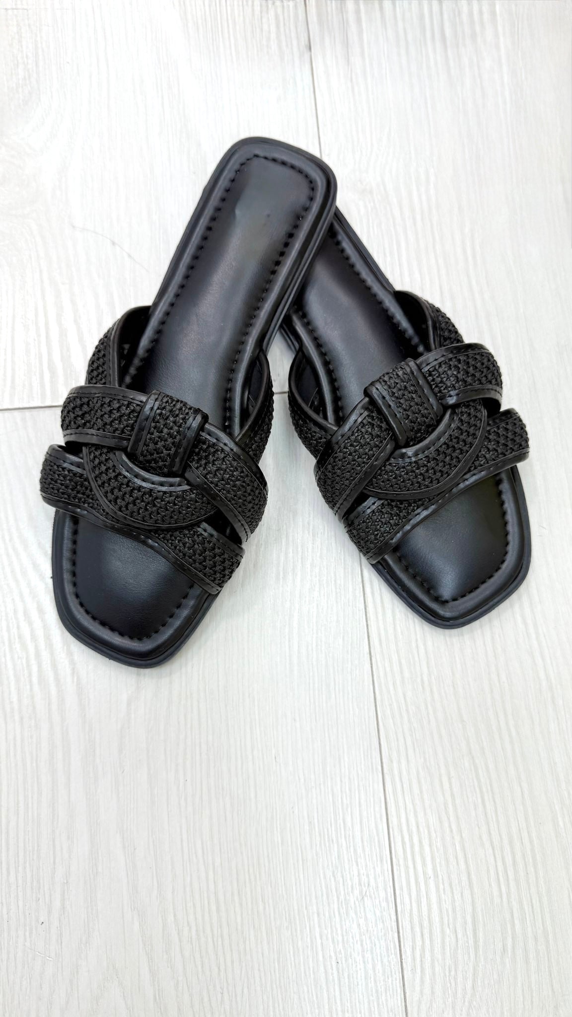 Kamilla Woven Faux Leather Flat Sliders