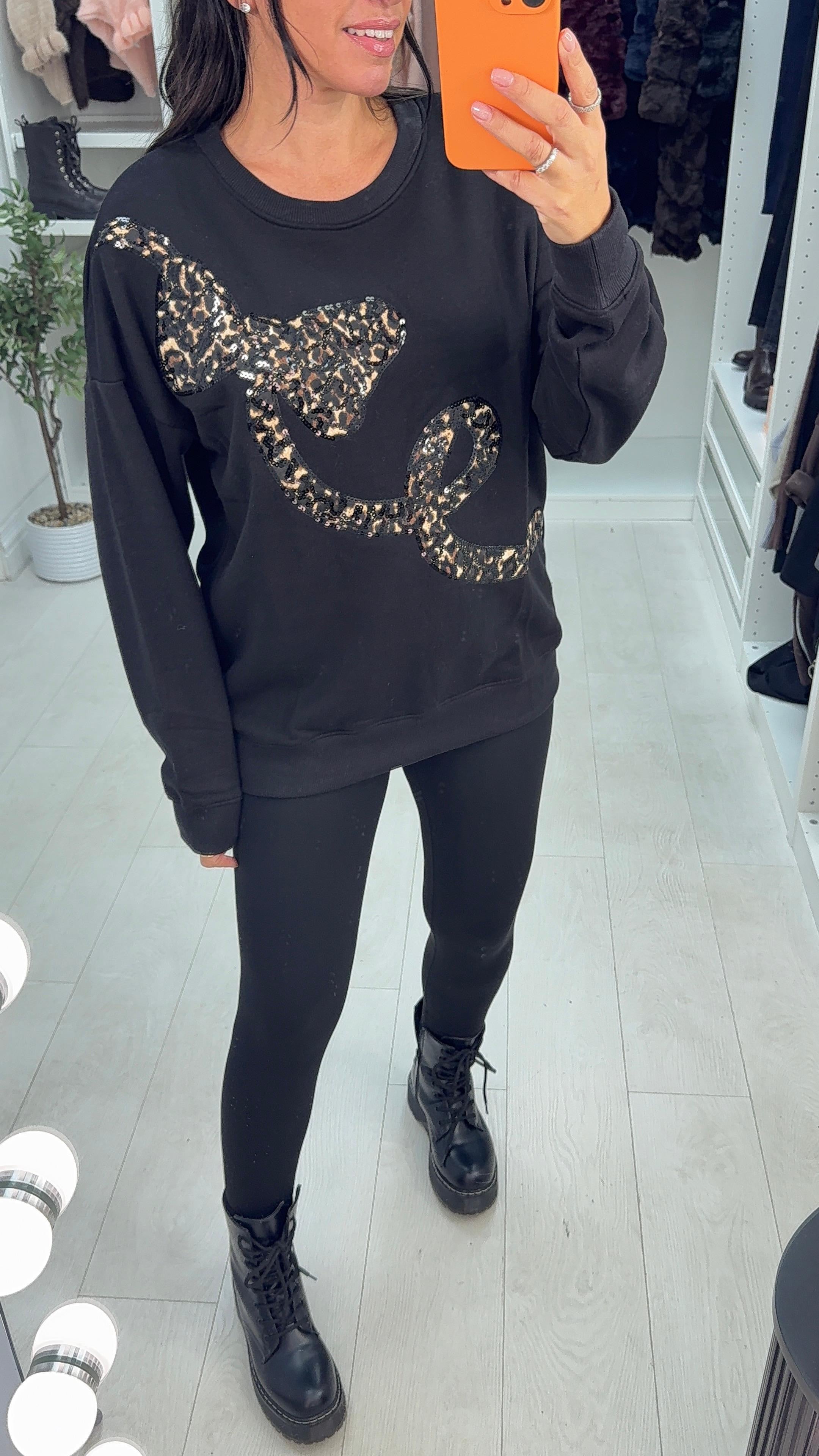 Julieta Leopard Print Embellished Bow Sweatshirt