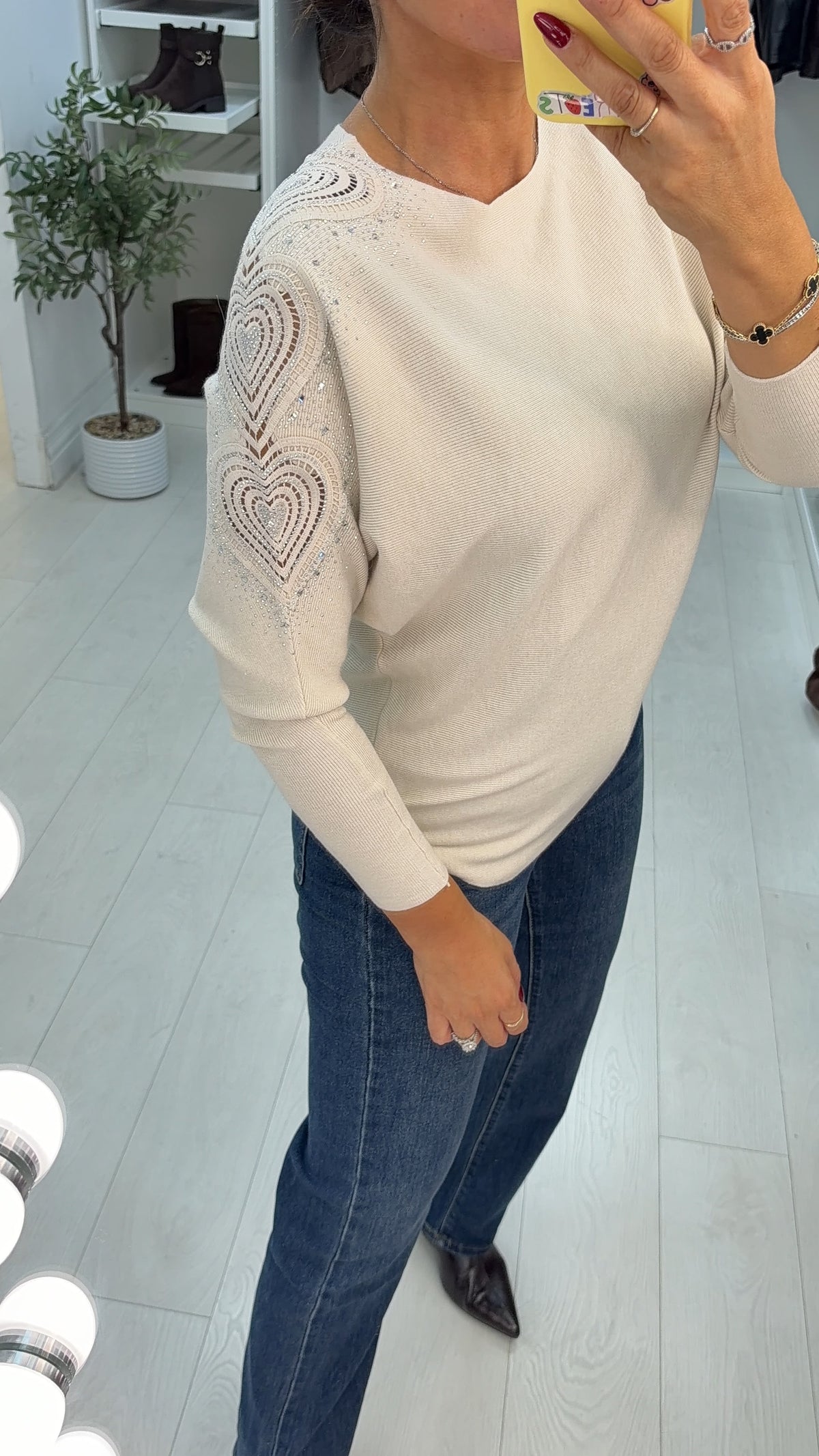 Elvira Plain Embellished Heart Sleeve Jumper