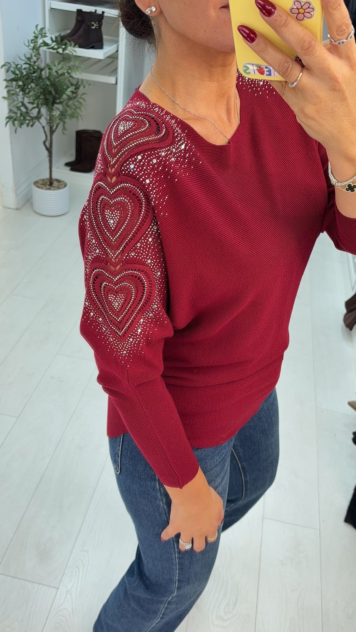 Elvira Plain Embellished Heart Sleeve Jumper