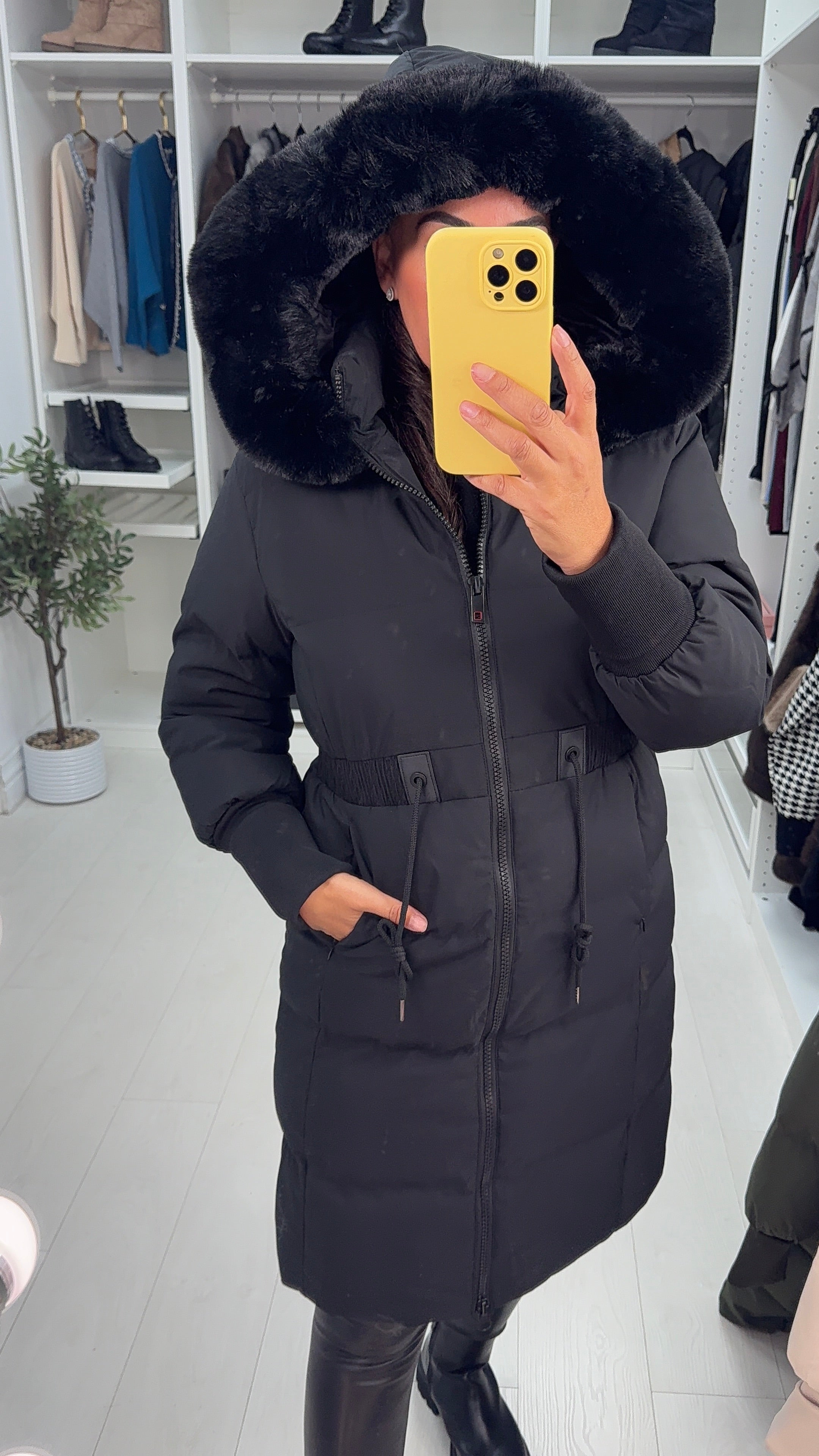 Sandie Faux Fur Hooded Longline Coat