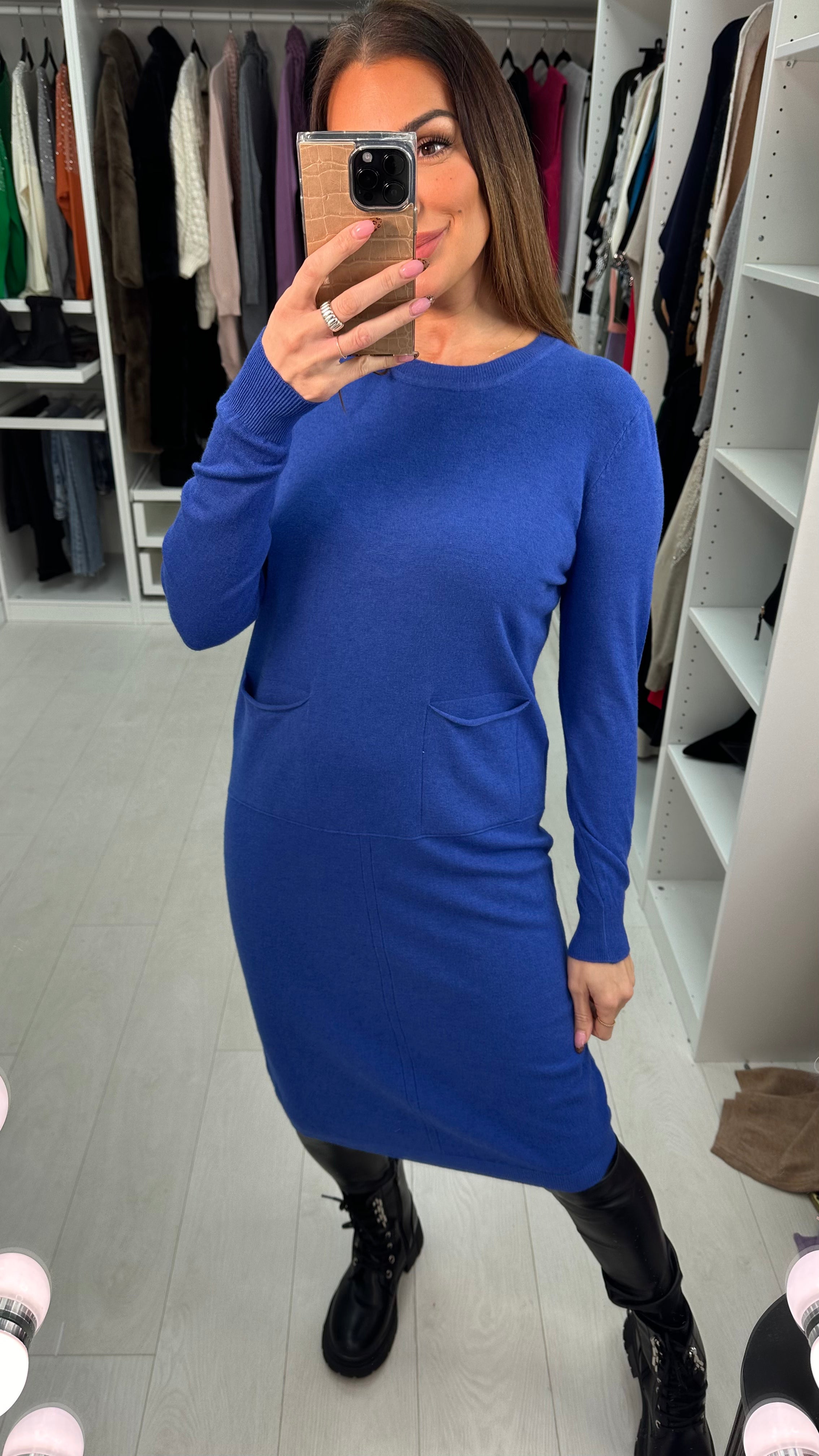 Adrienne Plain Front Pocket Jumper Dress