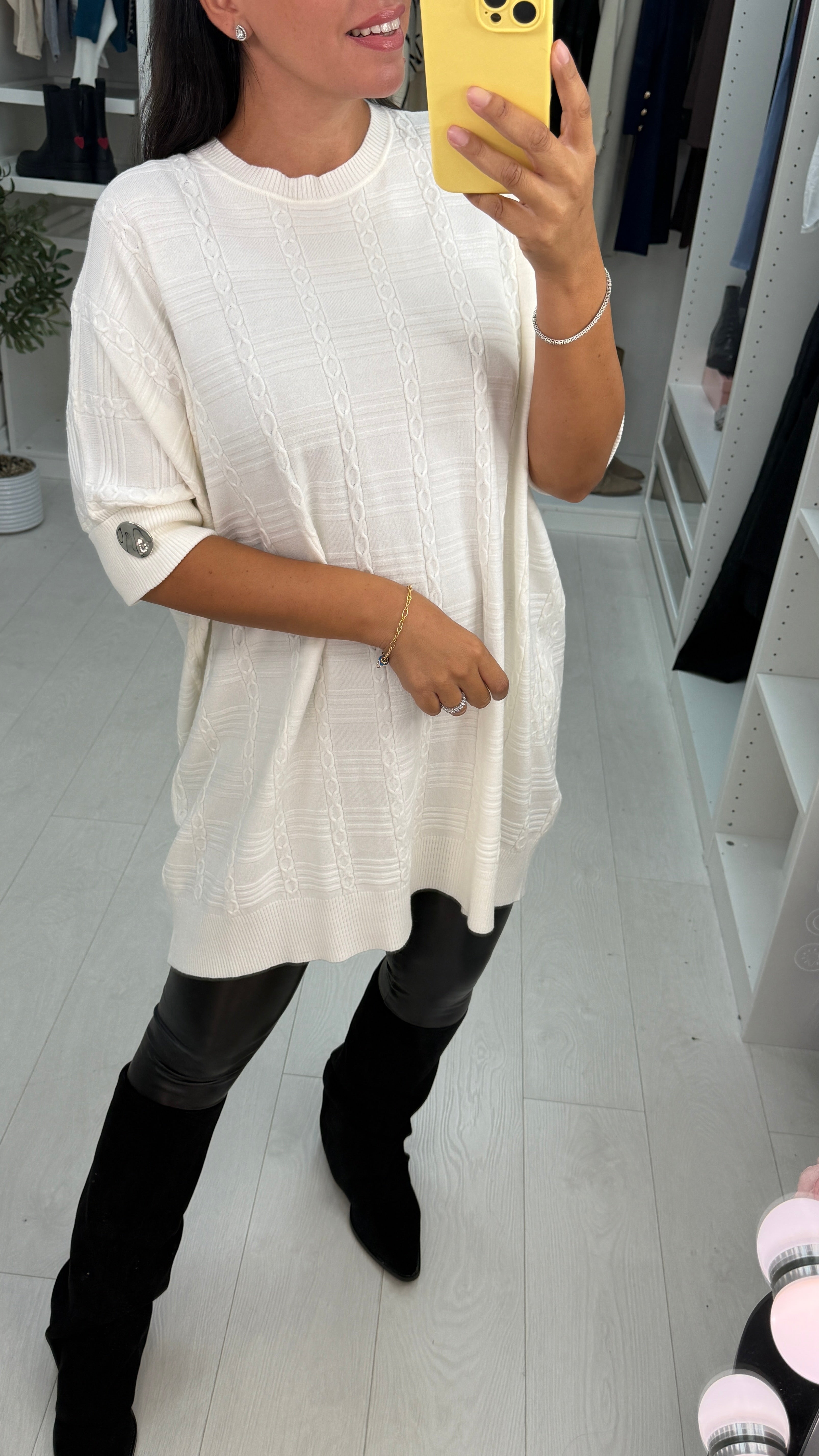 Christie Plain Textured Longline Loose Fit Jumper