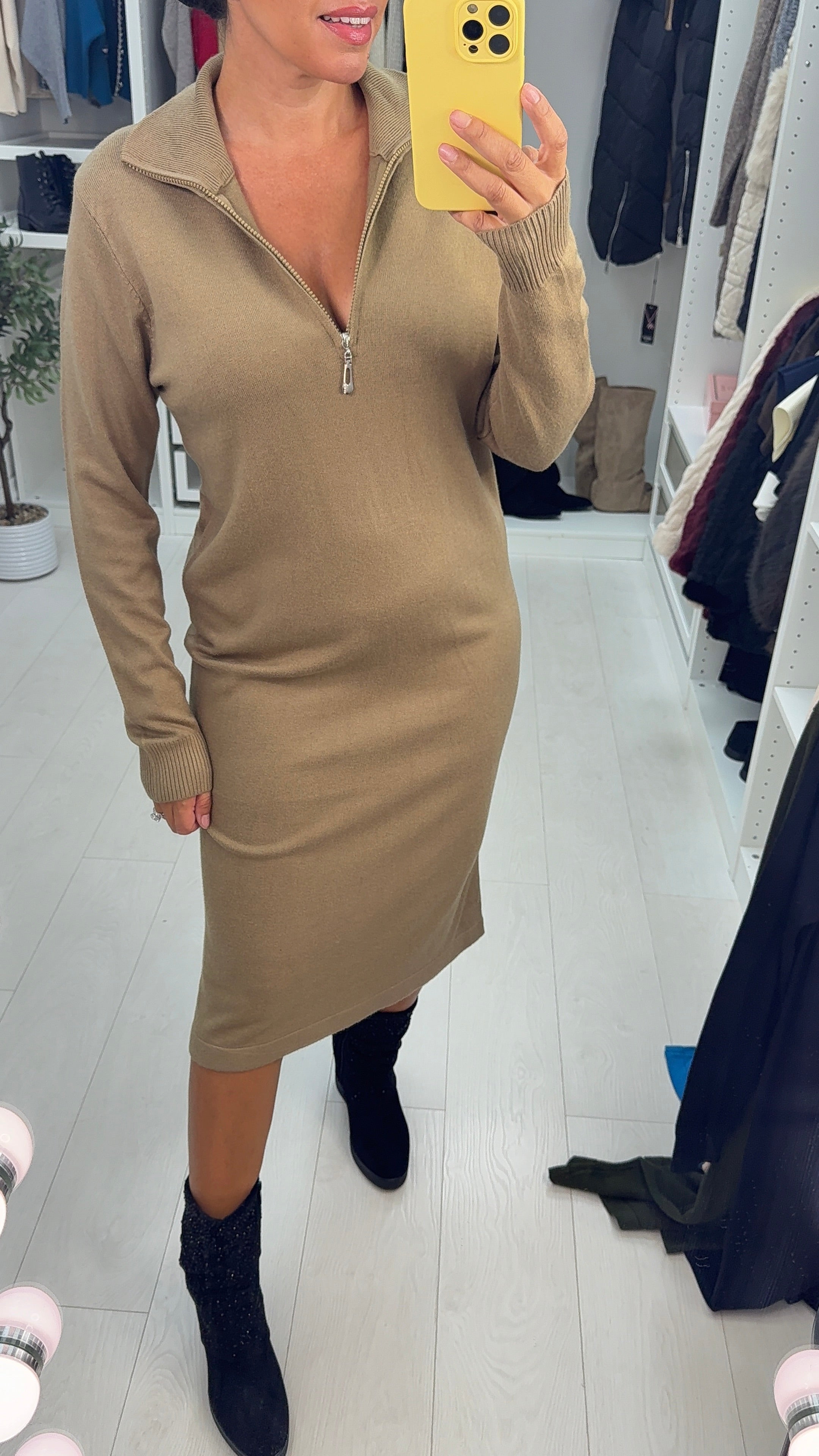 Tally Plain Zip Front Maxi Jumper Dress