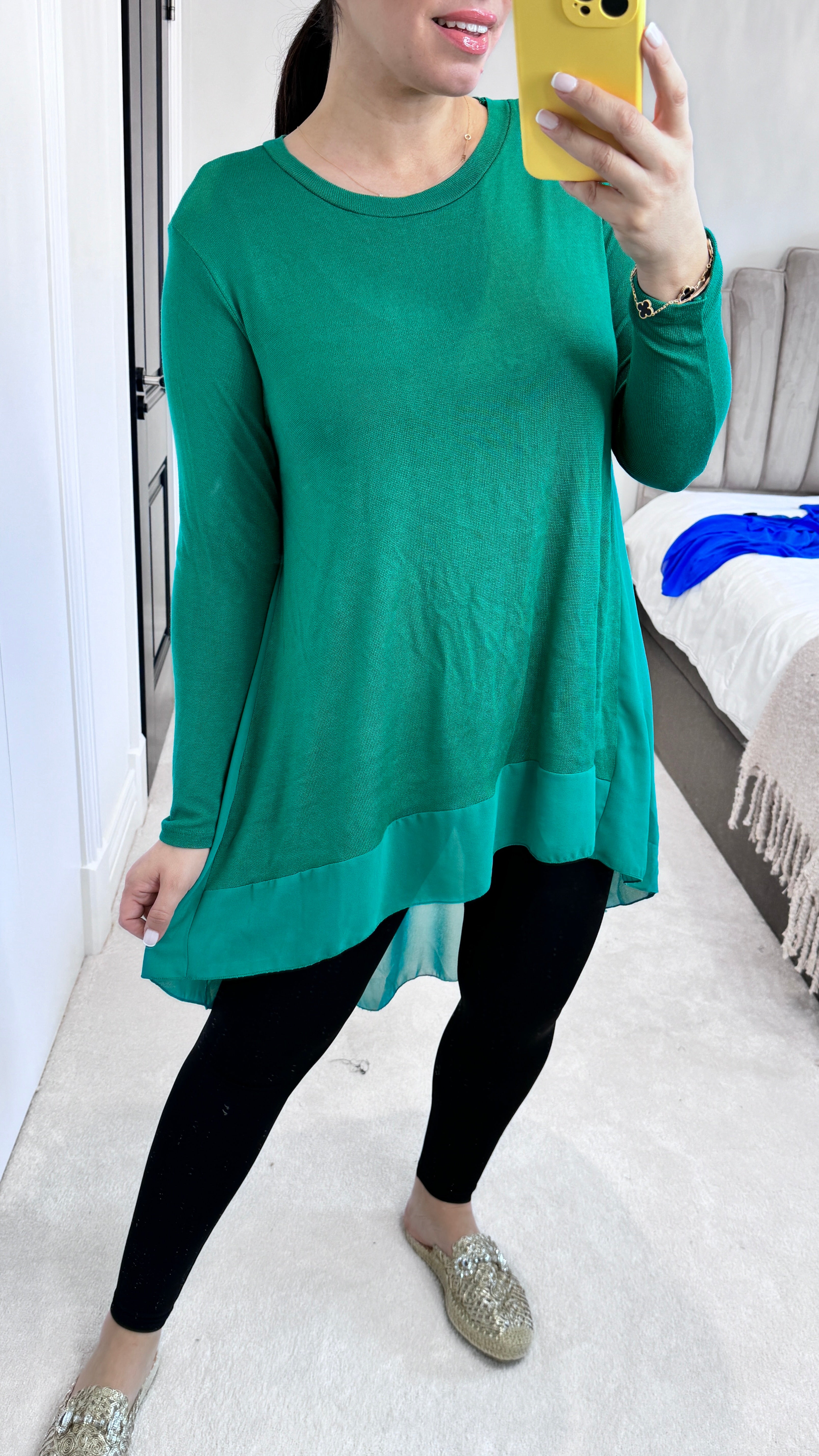 Briar Plain Chiffon Back Detailed Dipped Hem Top