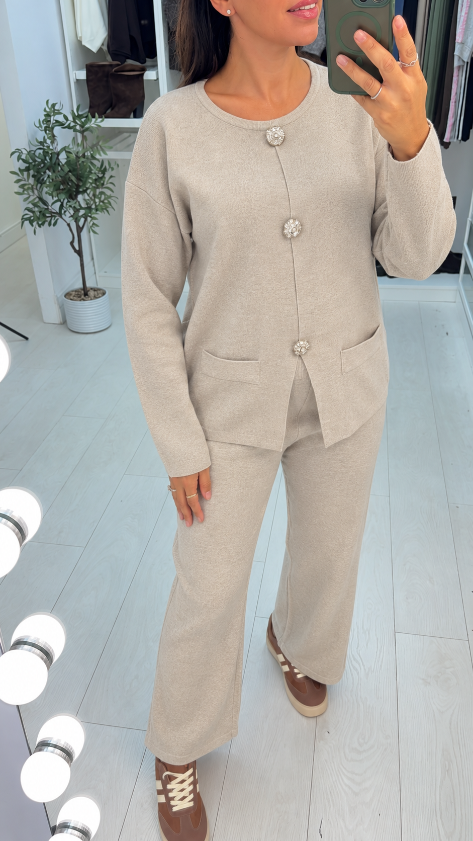 Brynn Plain Button Detailed Knitted Loungewear Set