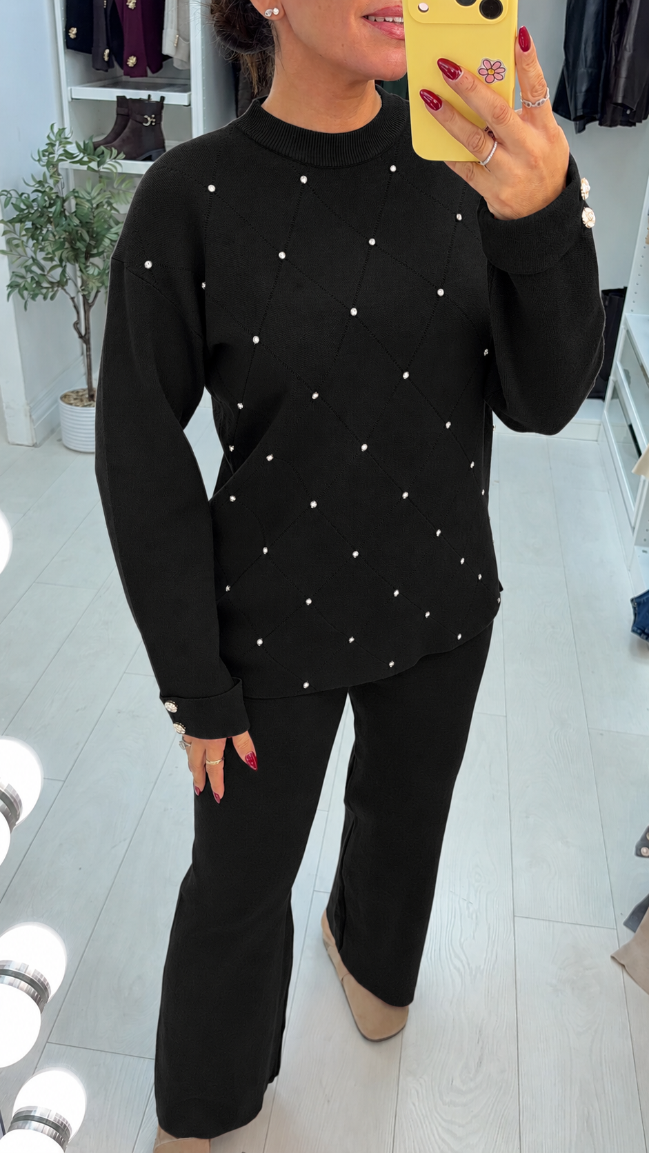 Ottie Plain Diamante Embellished Loungewear Set