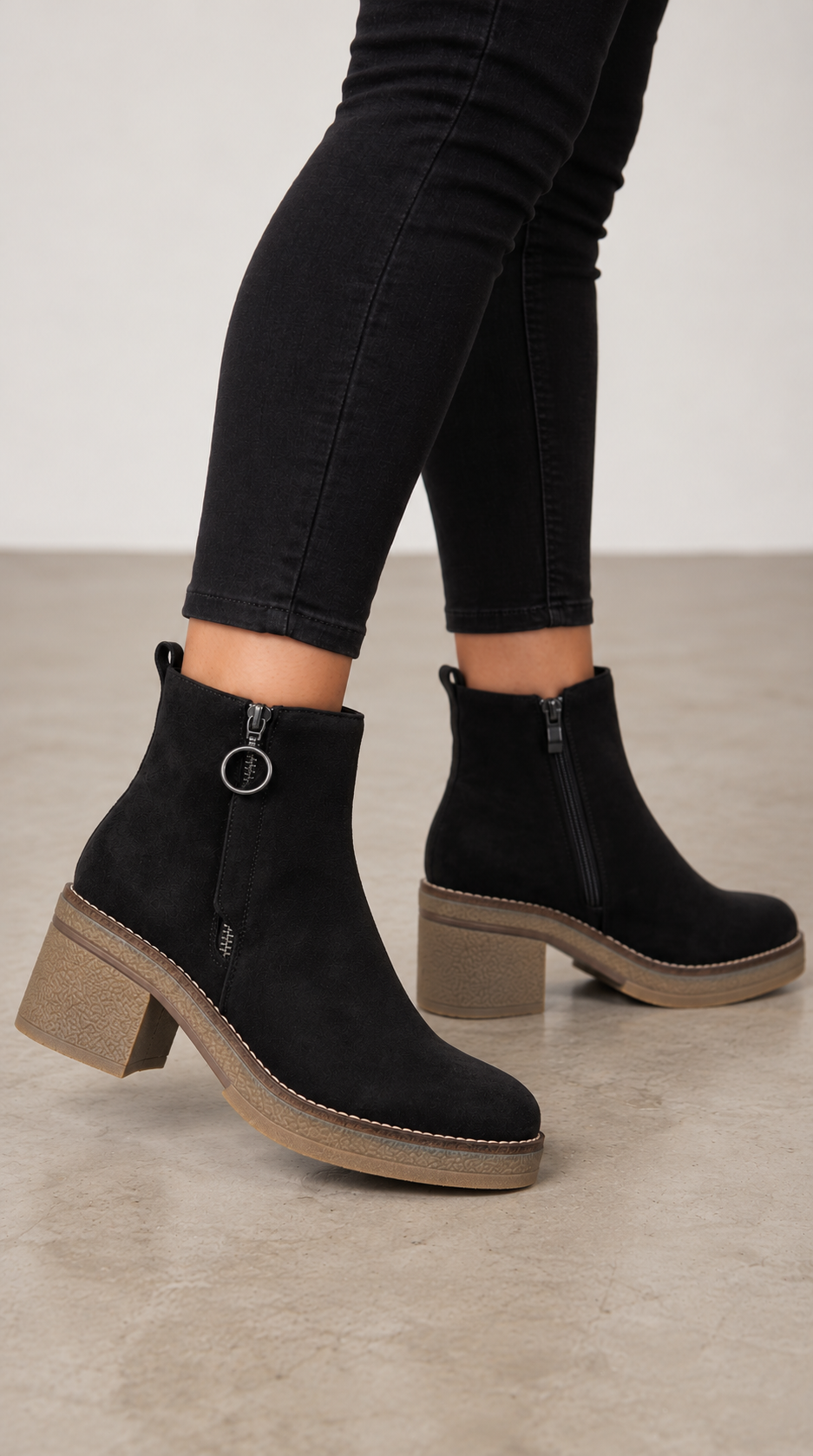 Casey Faux Suede Zip Detailed Heeled Boots