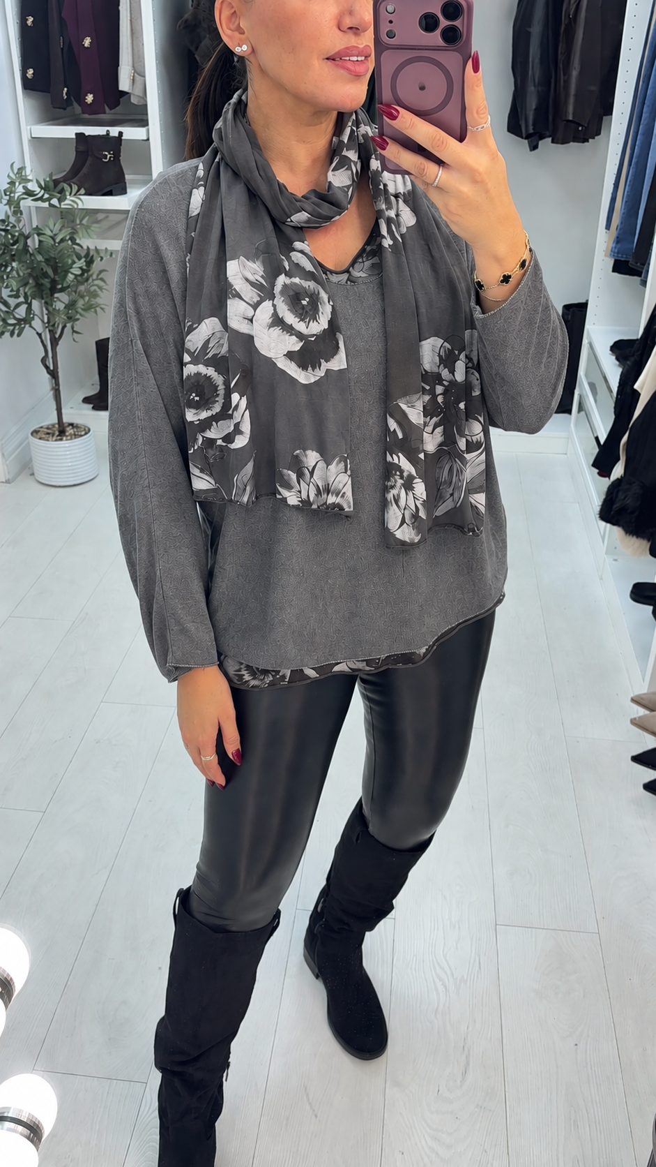 Corina 3-In-1 Floral Detailed Scarf Layered Top