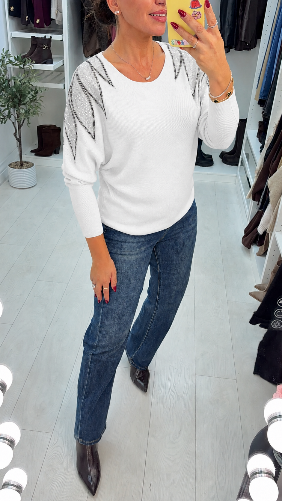 Gwynne Plain Embellished Shoulder Batwing Jumper