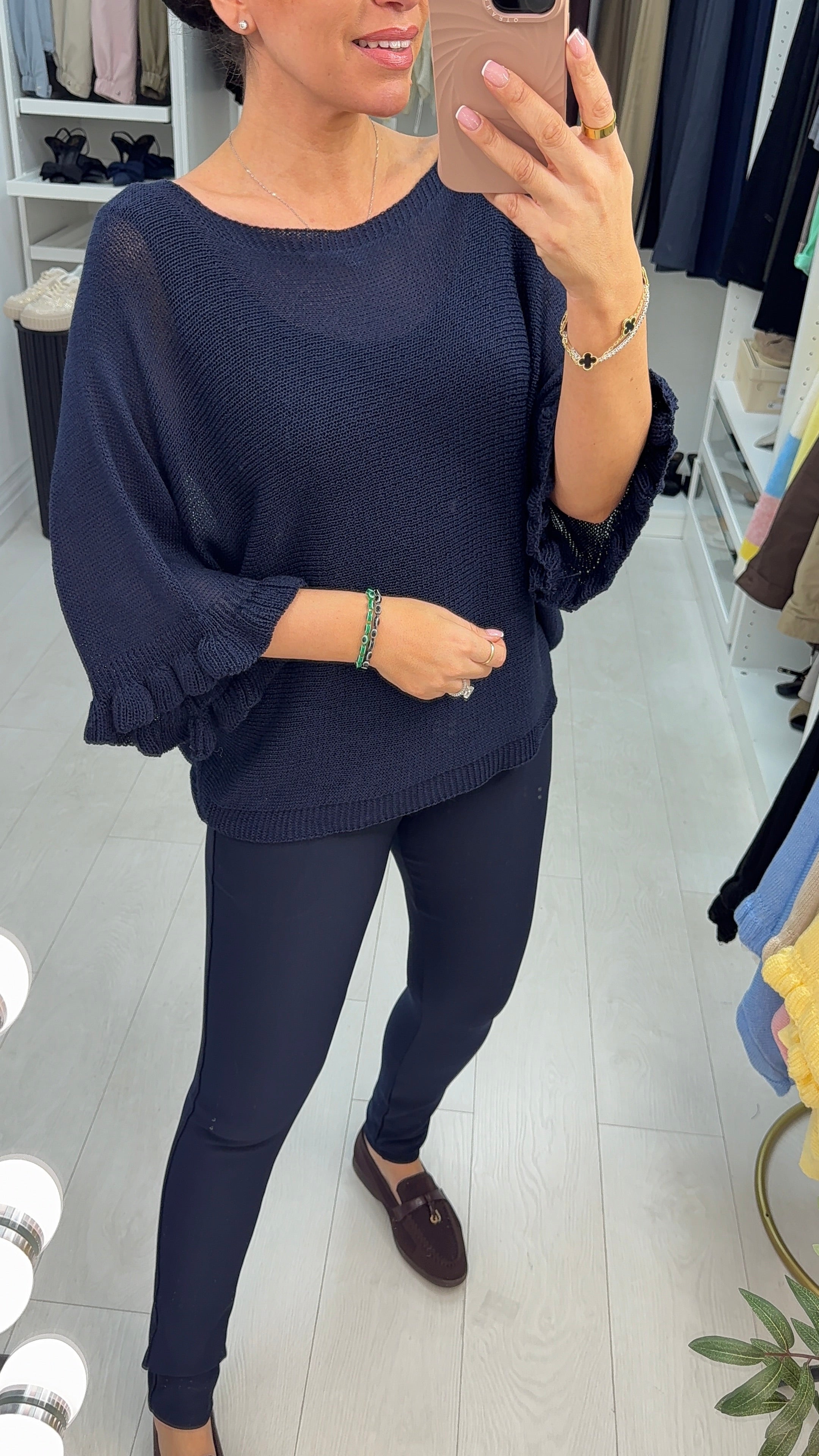Synthia Frill Sleeve Thin Knit Jumper