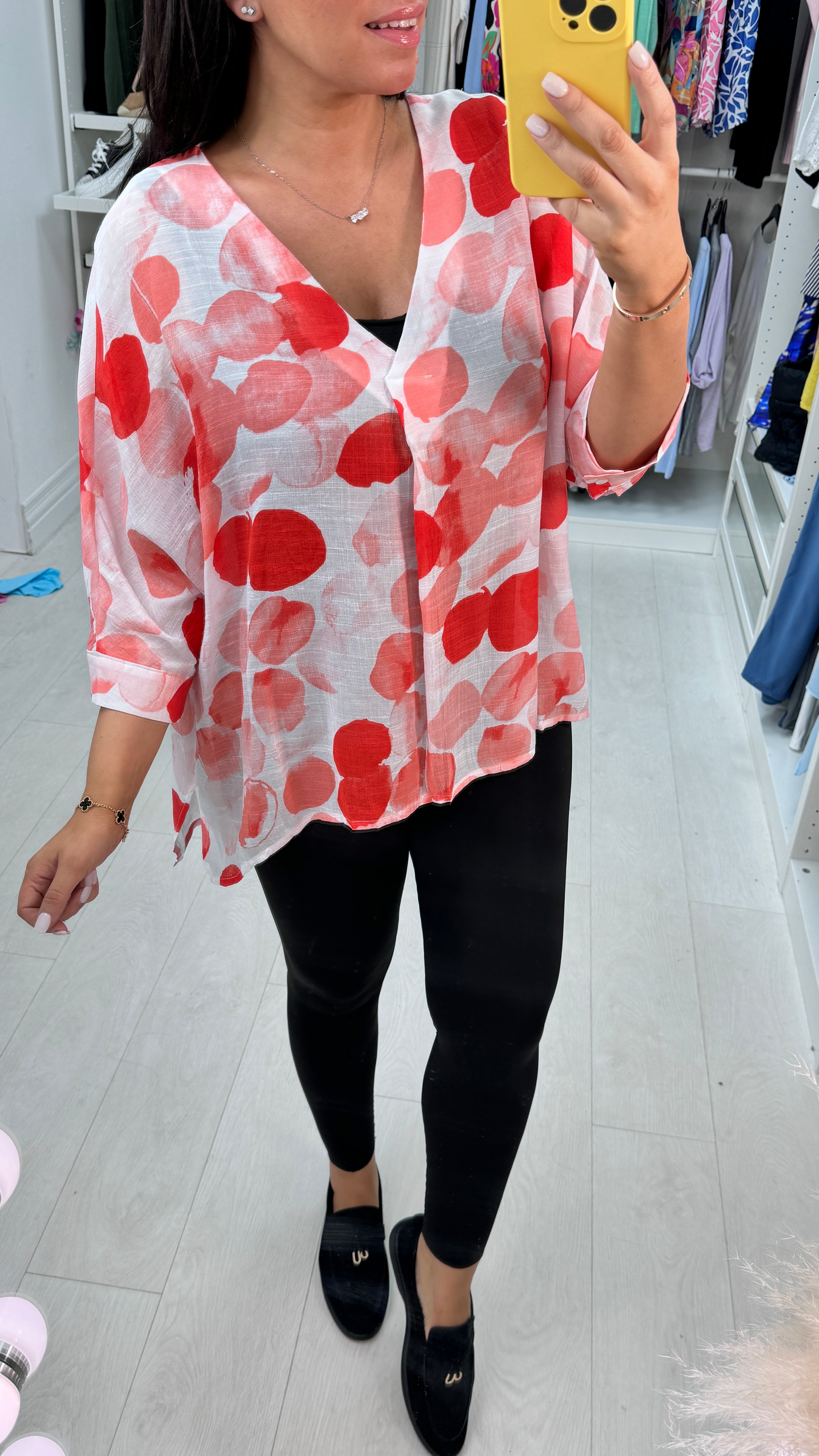 Trill Multi Coral Spot Print Batwing Top
