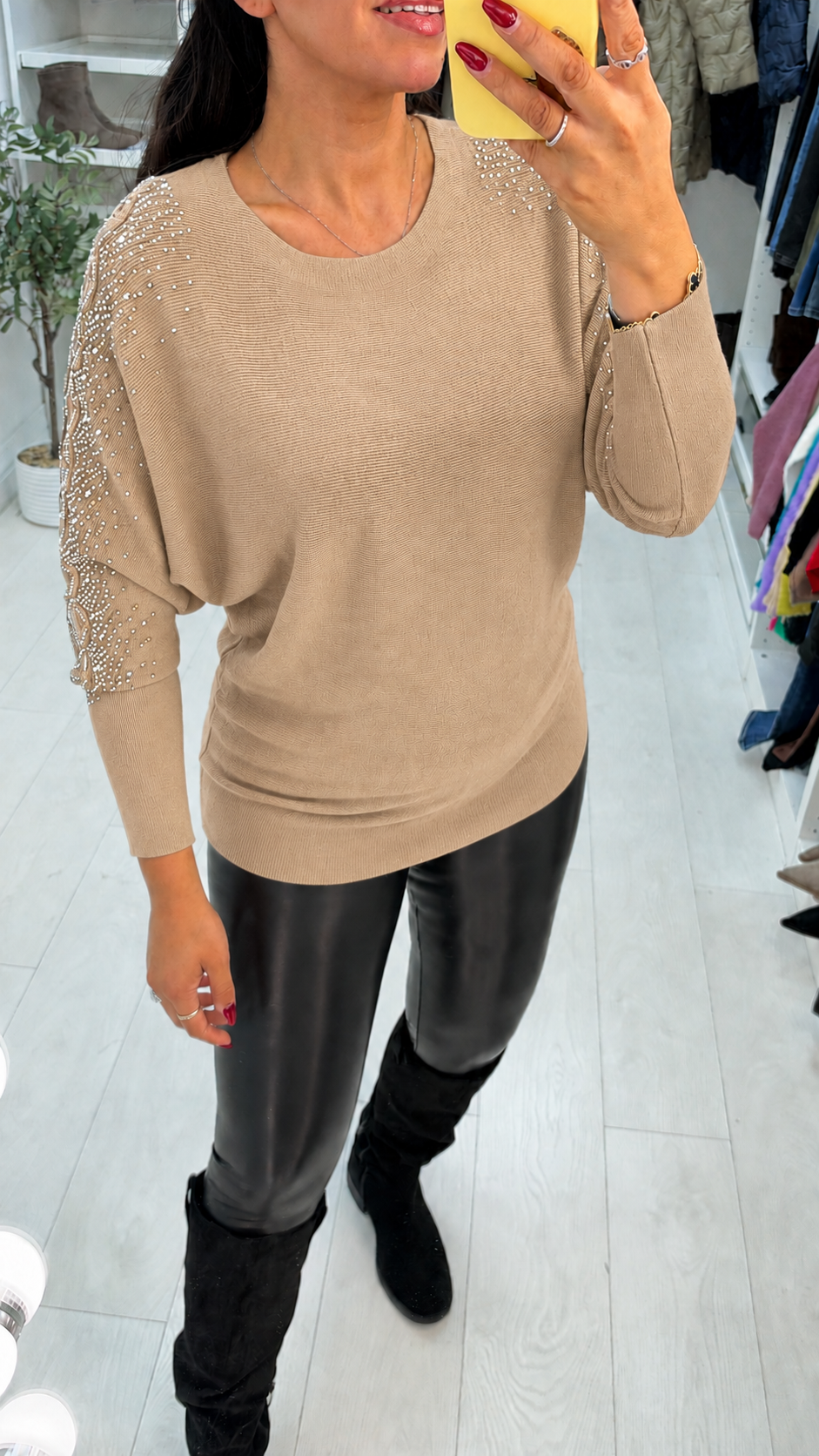 Janessa Embellished Mesh Sleeve Detailed Jumper