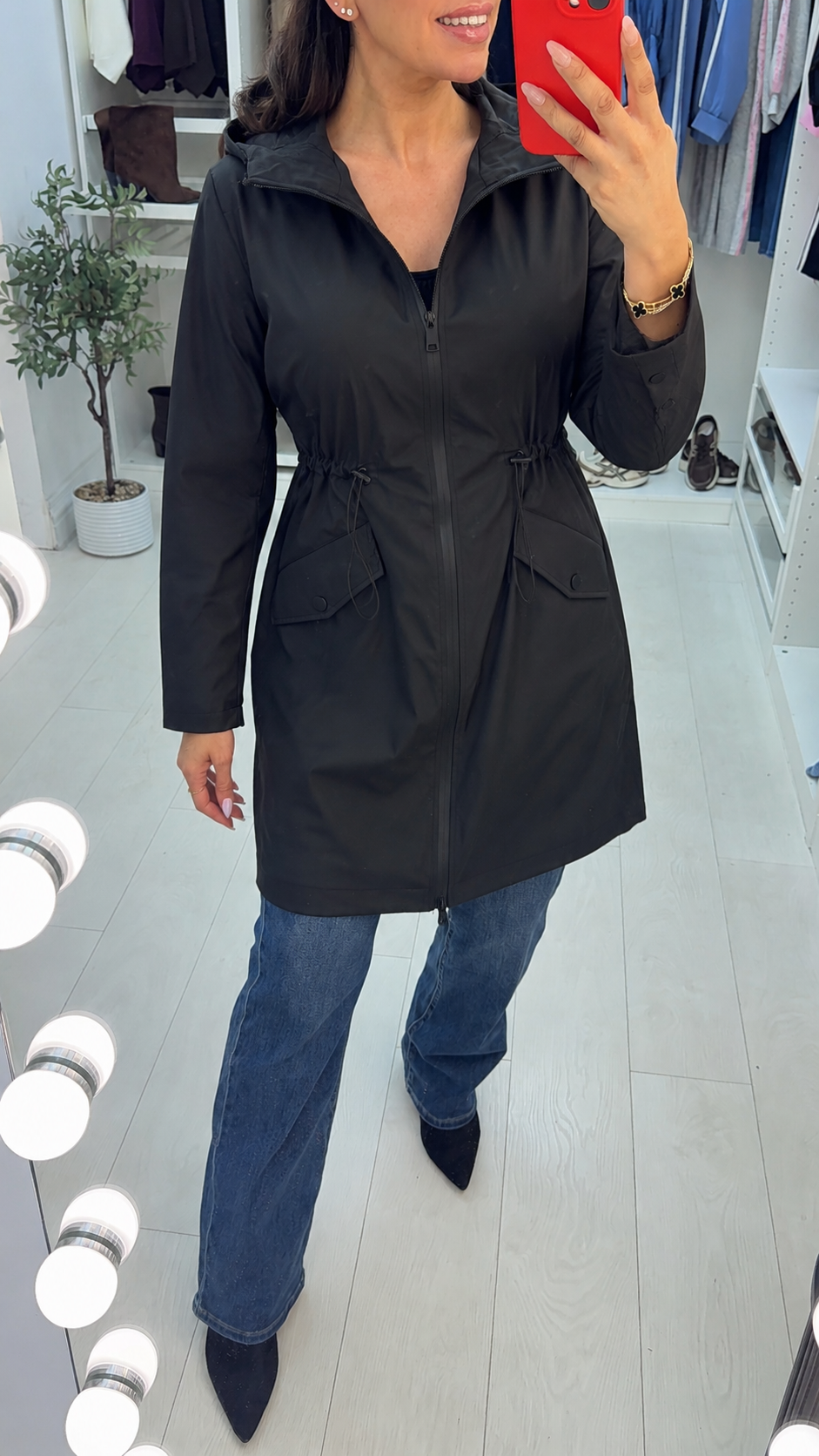 Benita Longline Zip Front Hooded Raincoat