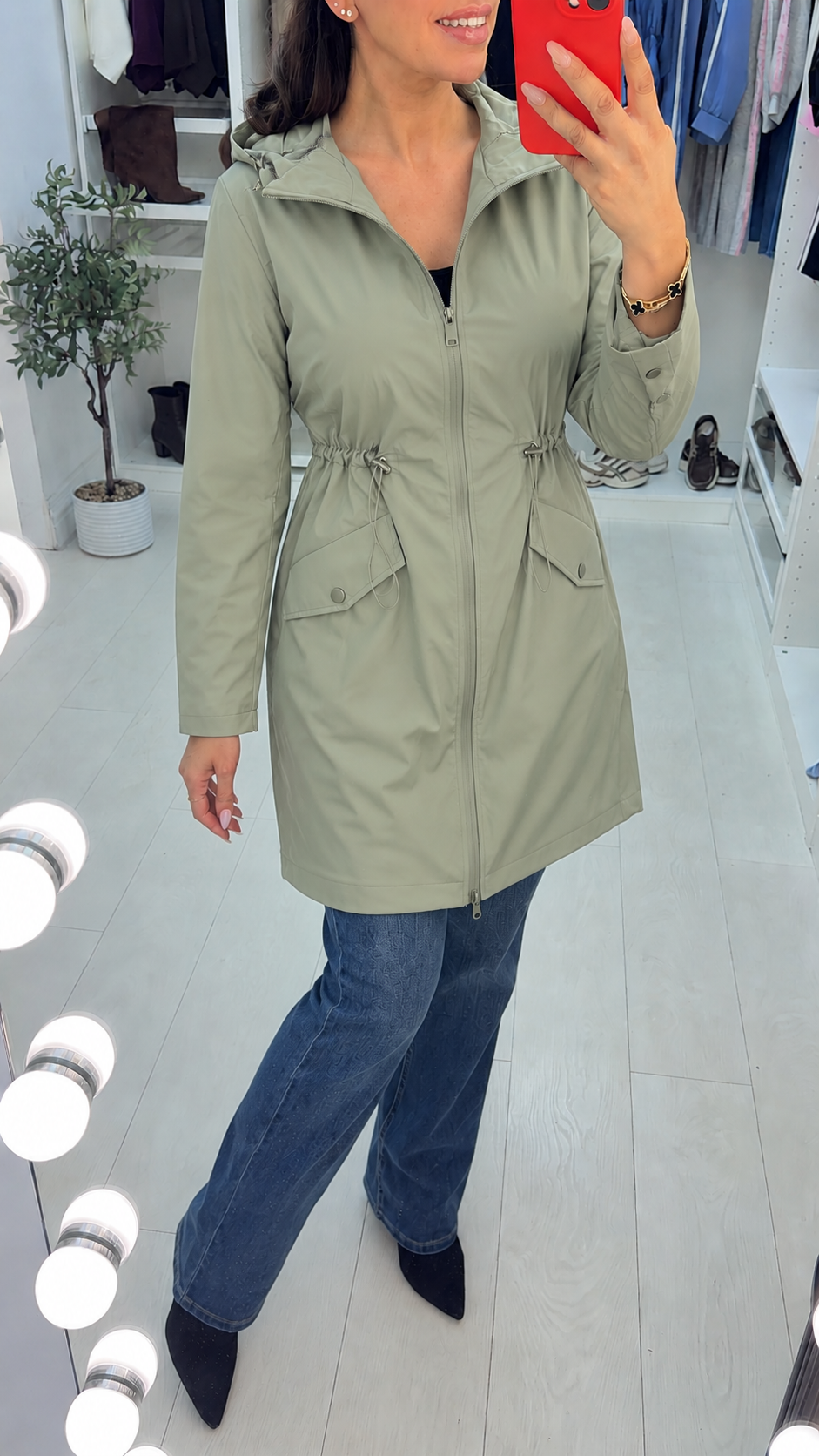 Benita Longline Zip Front Hooded Raincoat