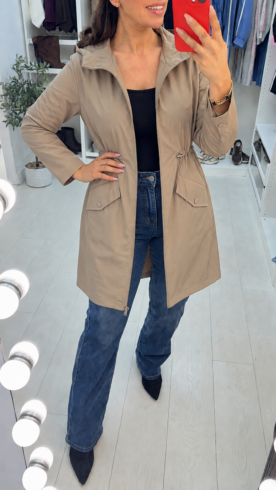 Benita Longline Zip Front Hooded Raincoat