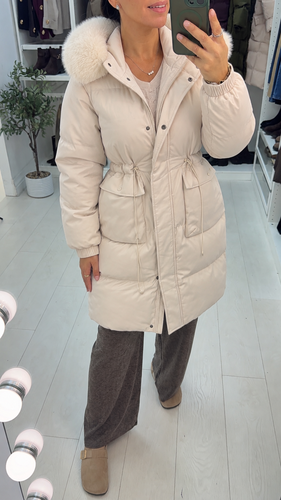Merlot Beige Padded Toggle Waist Coat