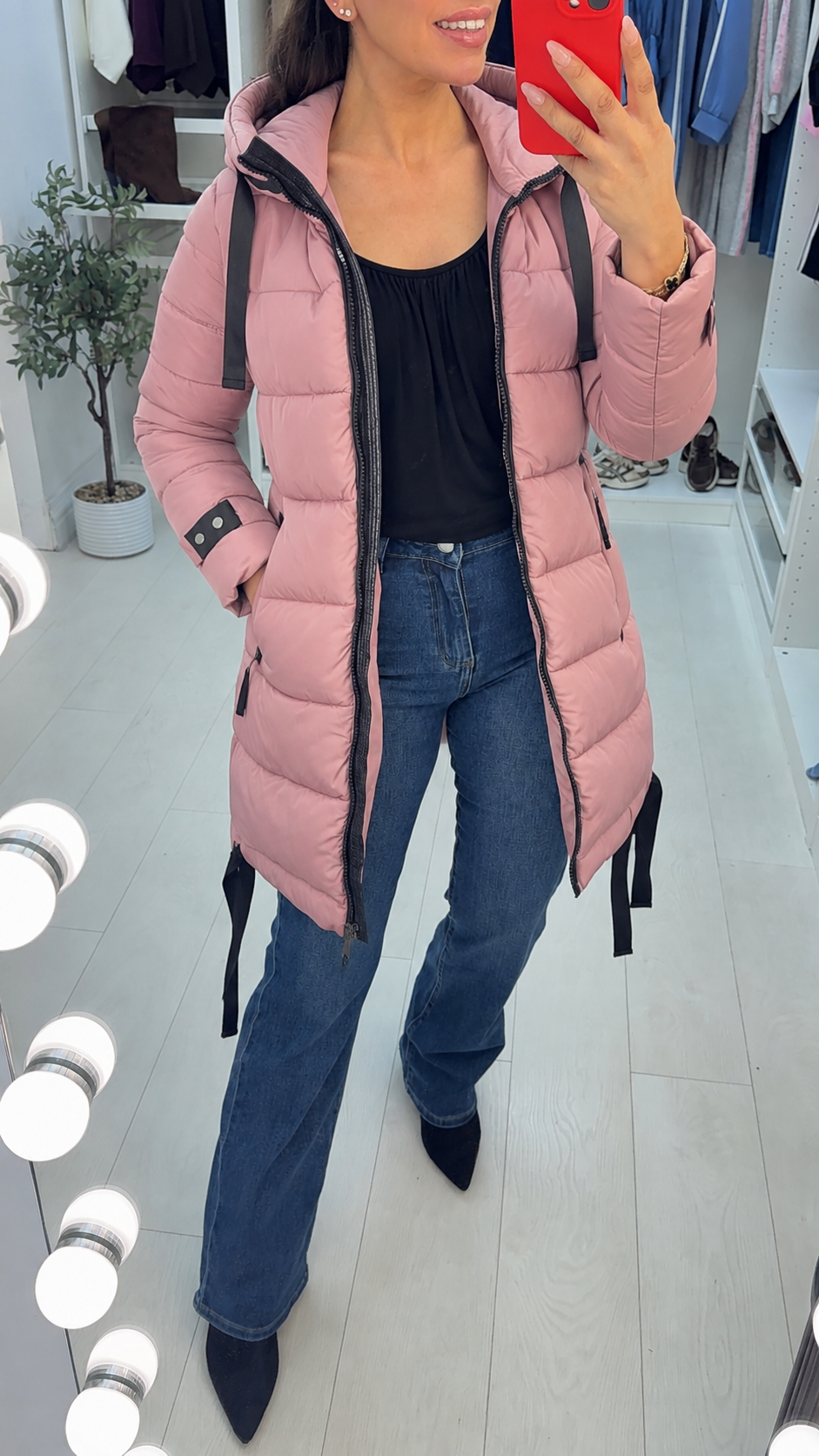 Autumn Pink Zip Detail Hooded Puffer Coat