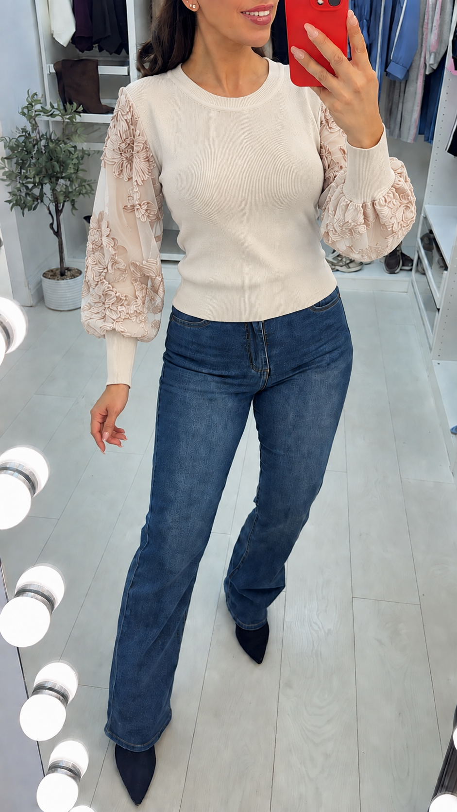 Seraphine Floral Mesh Sleeve Detailed Jumper