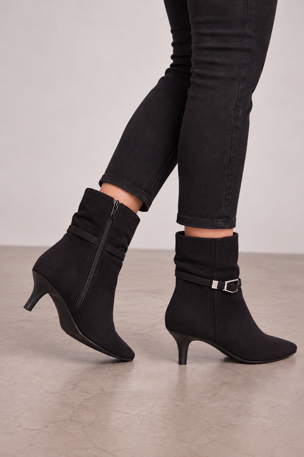 Vickie Faux Suede Buckle Detail Pointed Boots