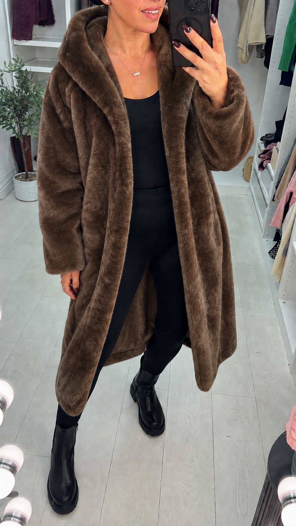 Cassy Faux Fur Hooded Longline Coat