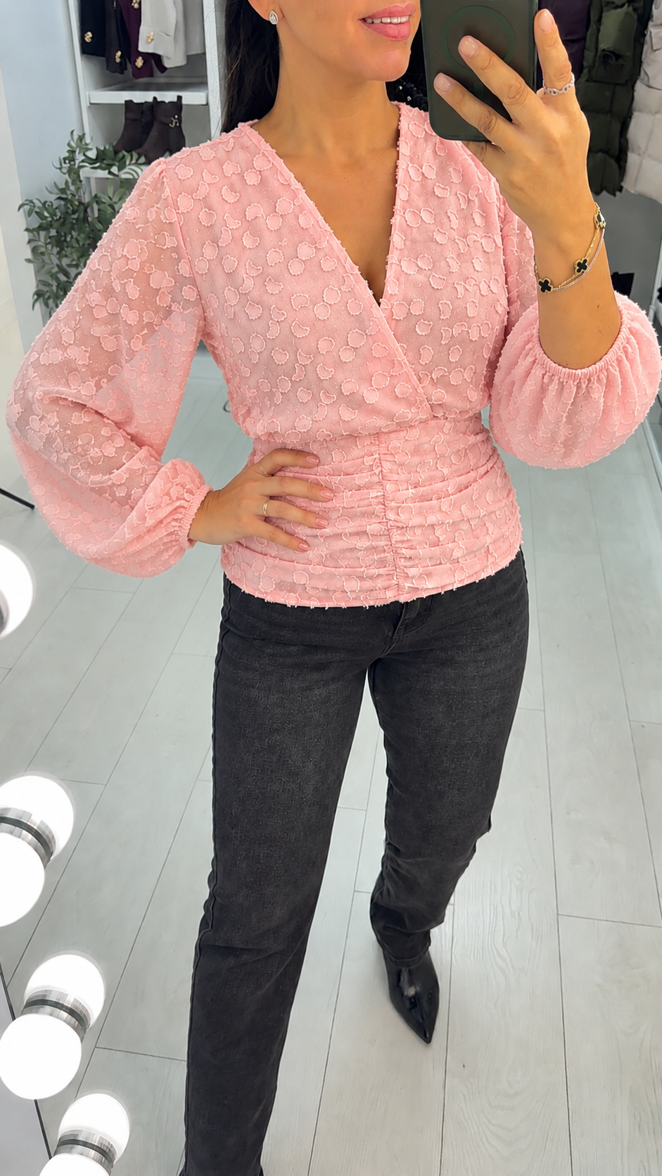 Renesme Textured Deep V Neck Blouse