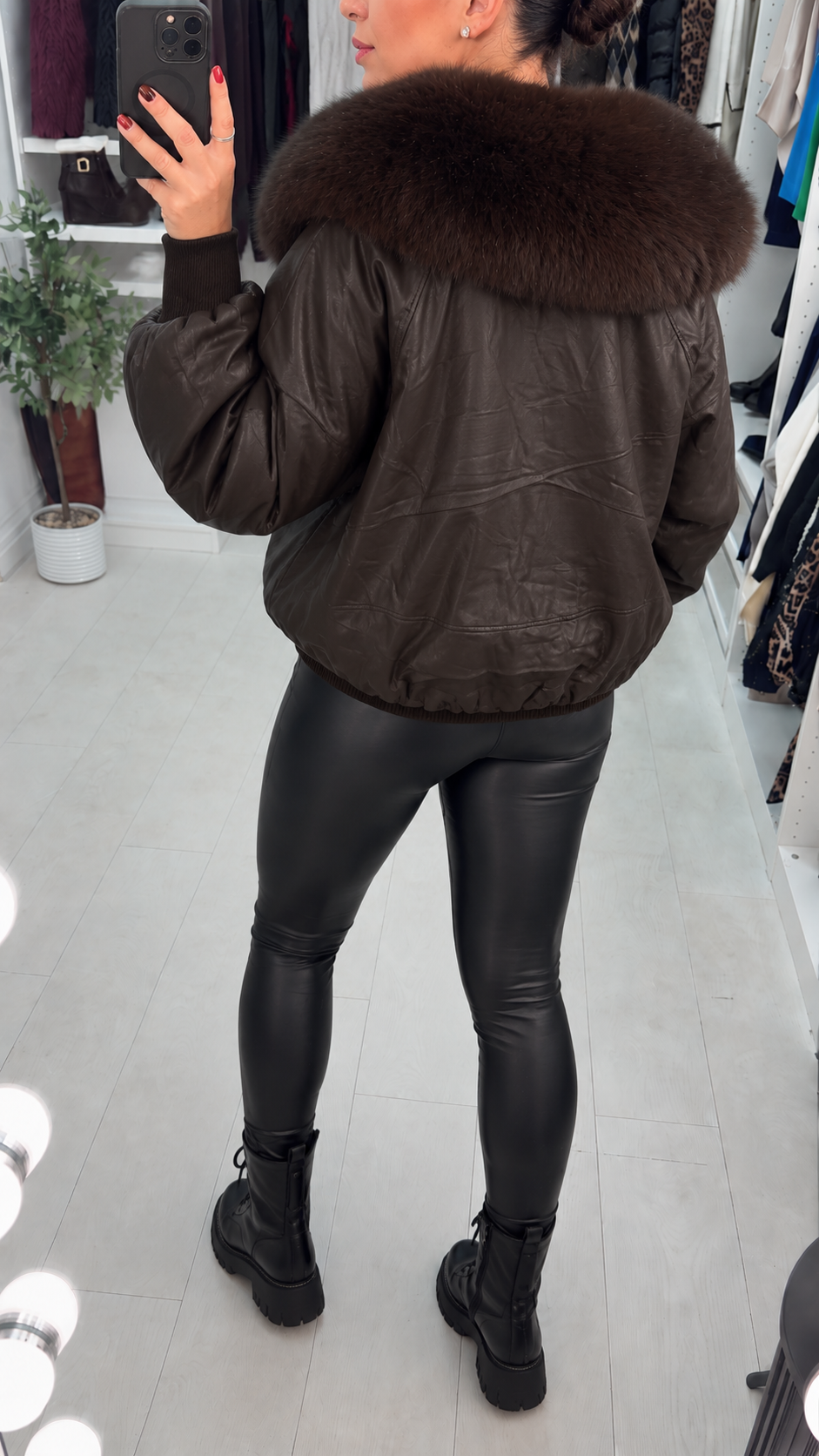 Jessa Faux Leather & Faux Fur Collar Jacket