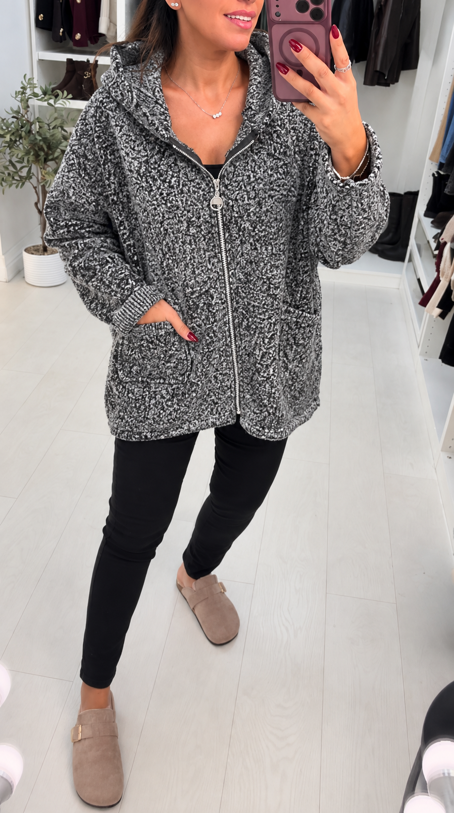 Helene Plain Boucle Hooded Jacket