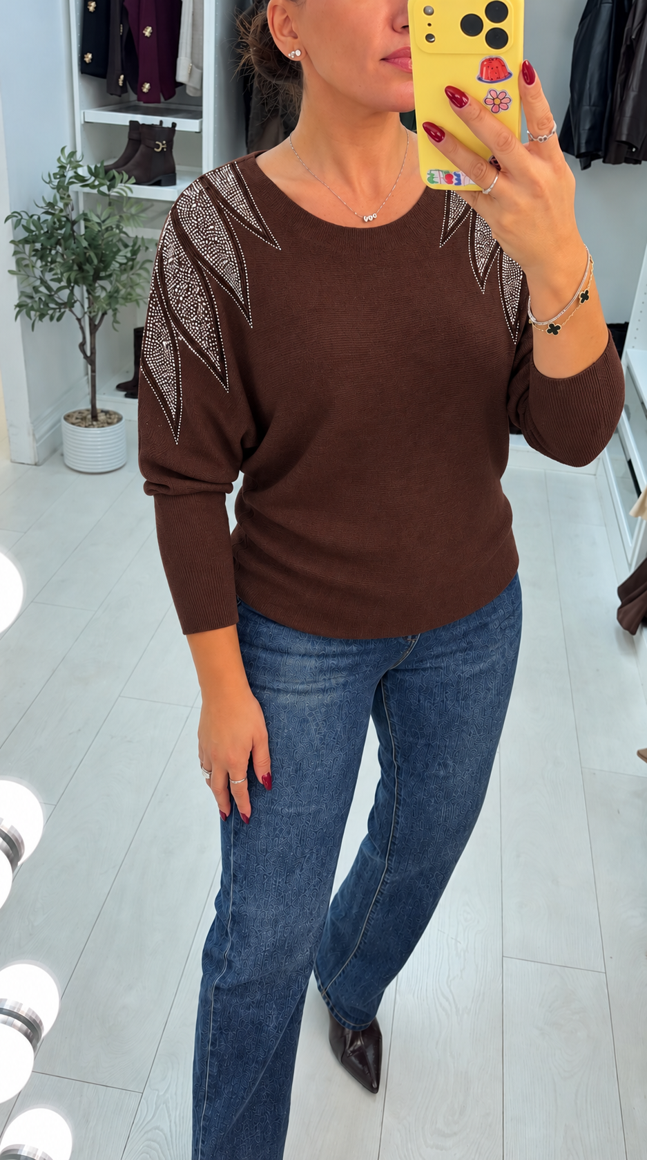 Gwynne Plain Embellished Shoulder Batwing Jumper