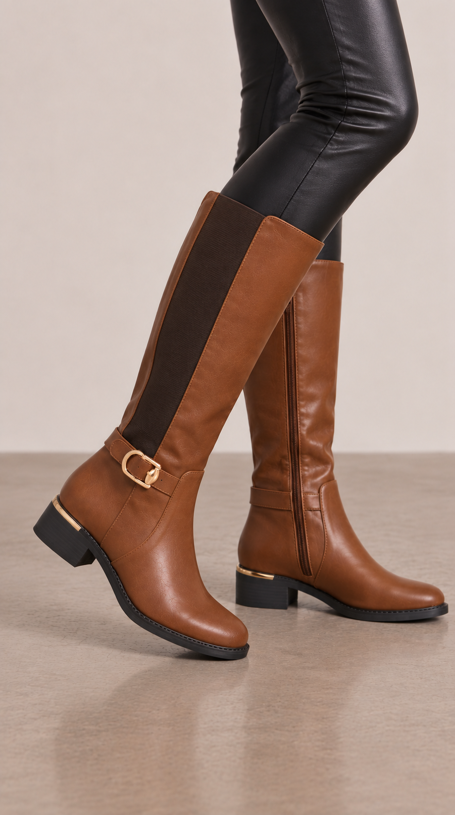 Bethanie Faux Leather Buckle Detailed Knee High Boots