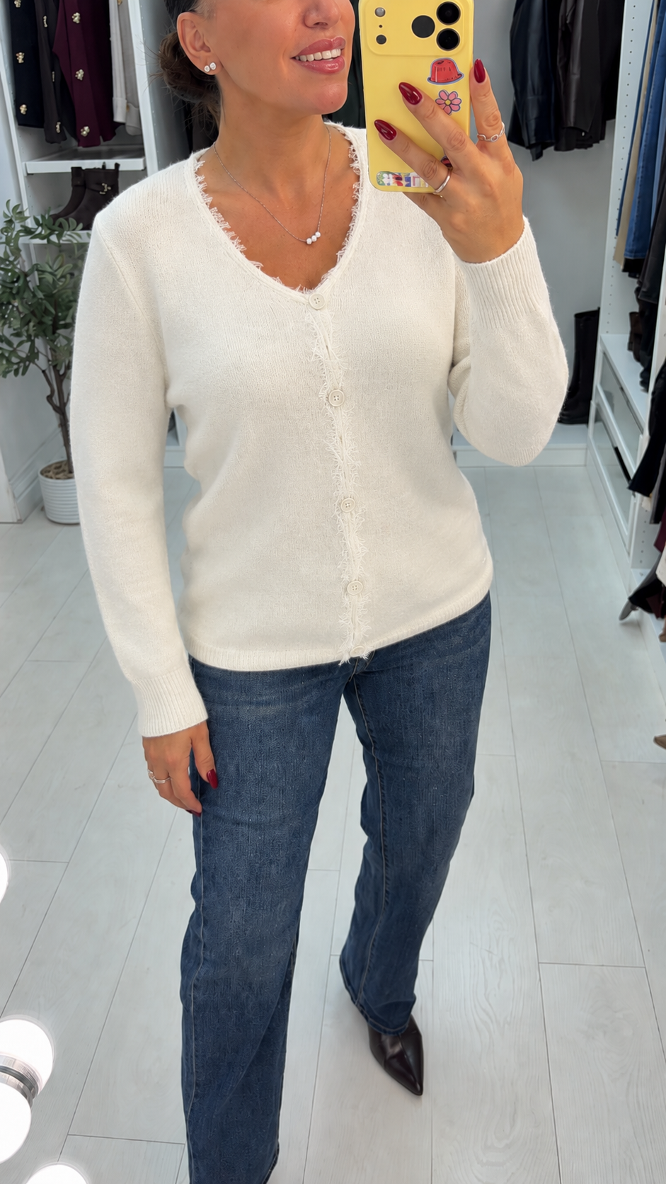Priscilla Lace Detail Button Front Jumper