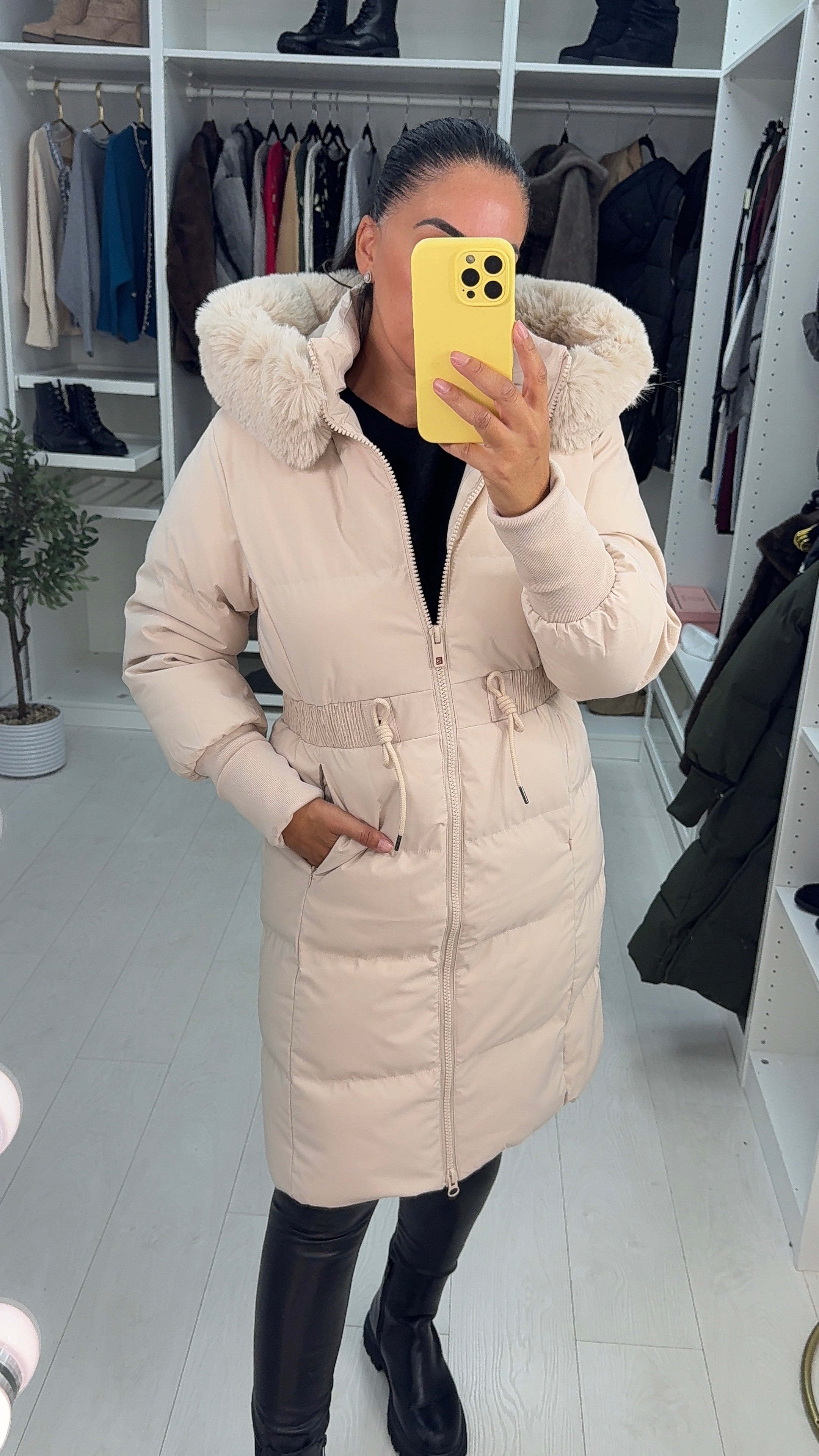 Sandie Faux Fur Hooded Longline Coat