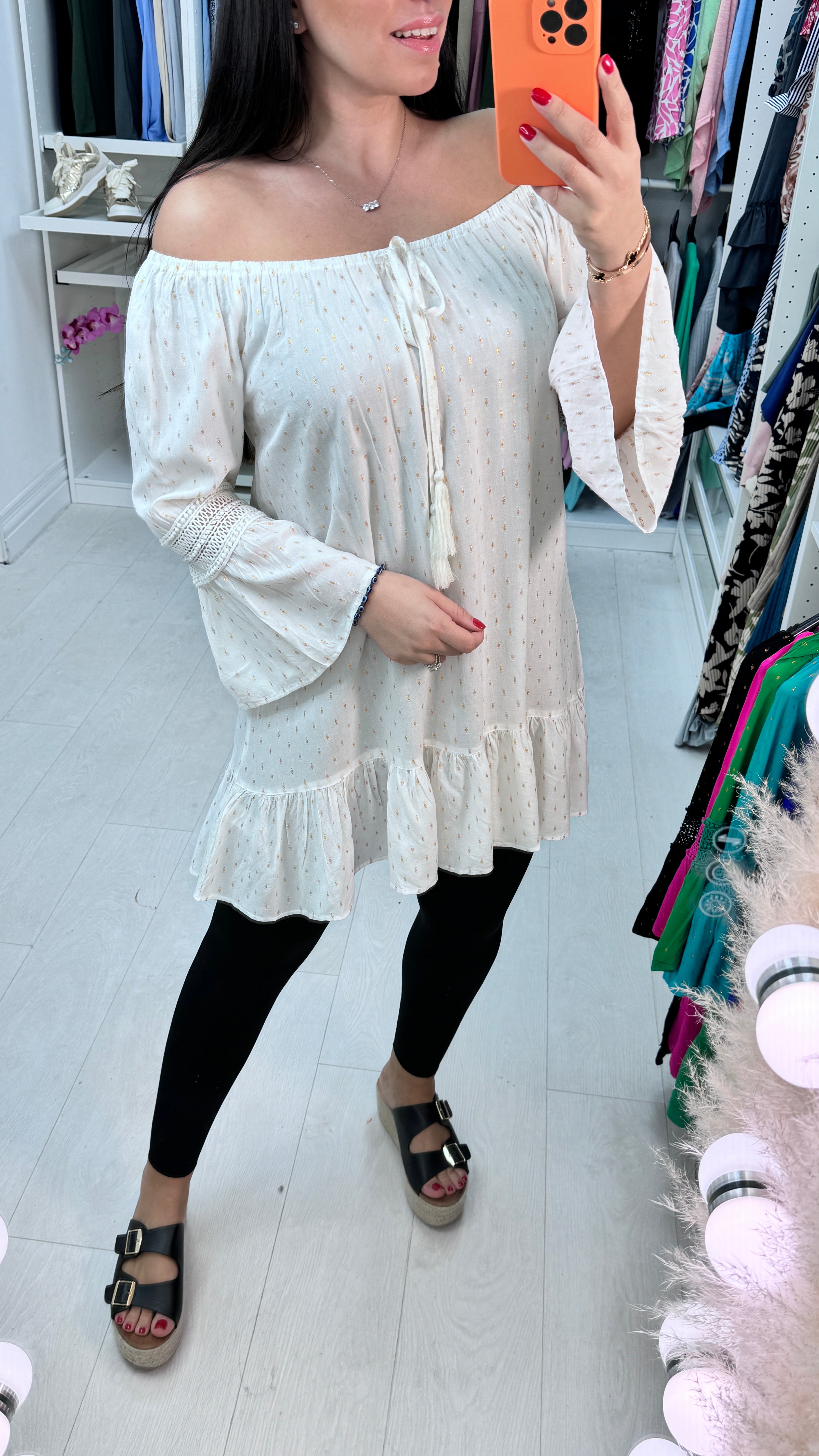 Gabrielle Crochet And Speckle Detail Bardot Top